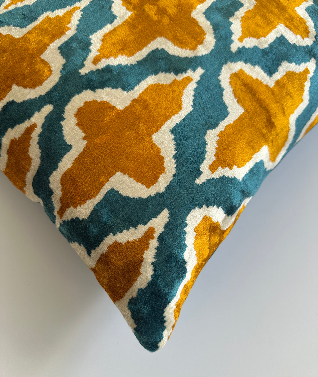 Mustard Ikat Velvet Cushion Cover 20''x20'' / 50x50 CM