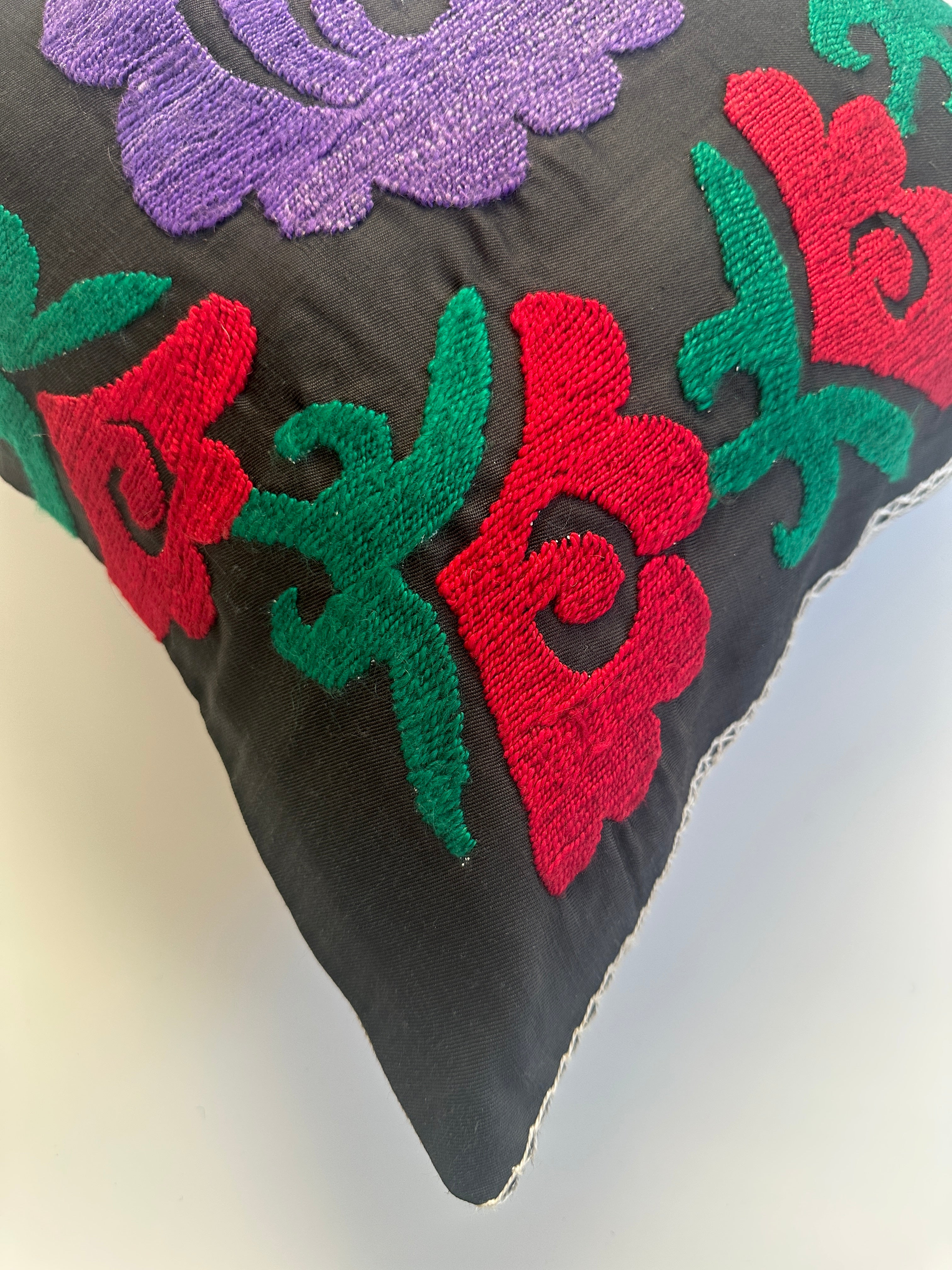 Handmade Floral Embroidered Suzani Style Cushion Cover 16''x16'' / 39x36 CM