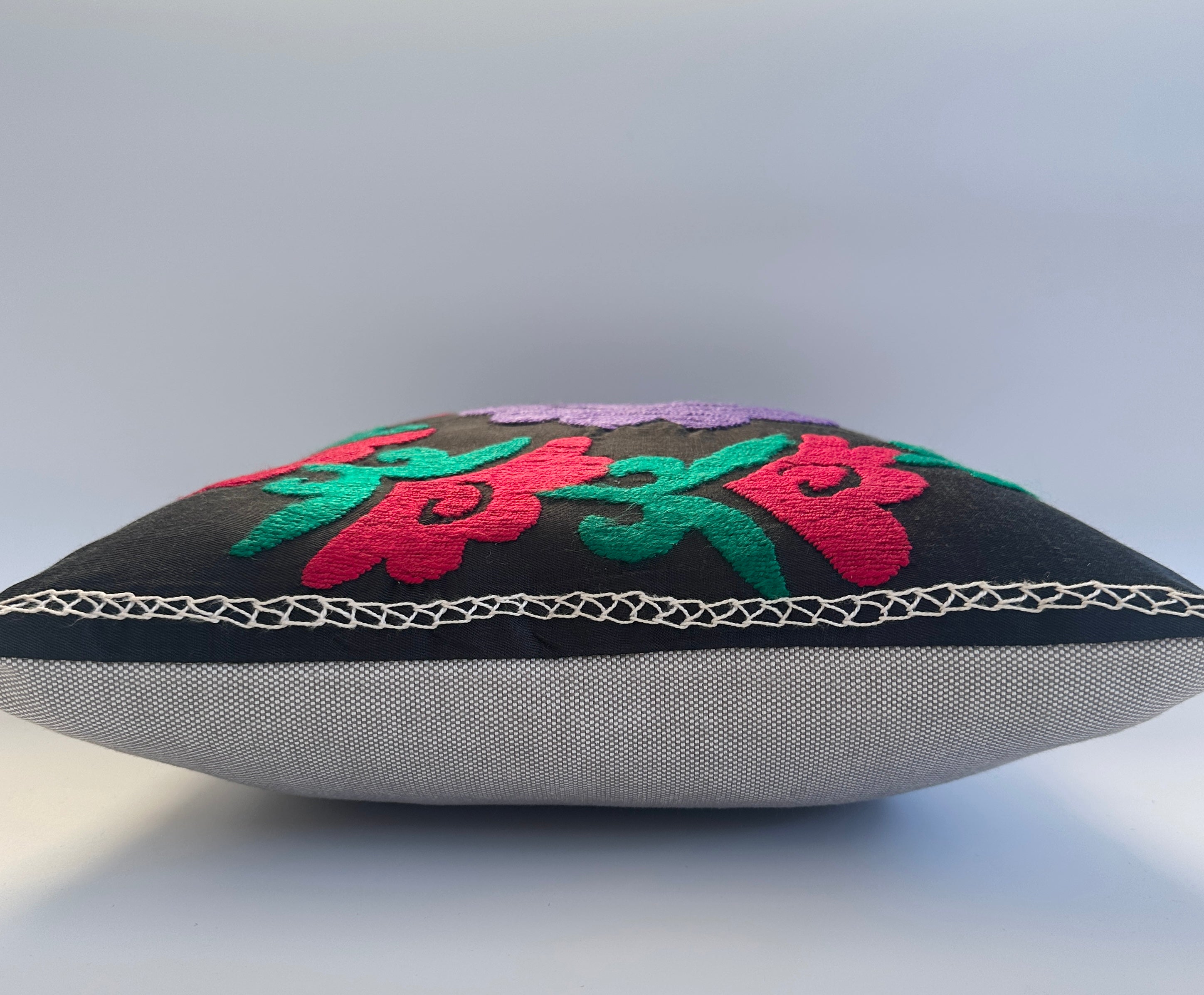 Handmade Floral Embroidered Suzani Style Cushion Cover 16''x16'' / 39x36 CM