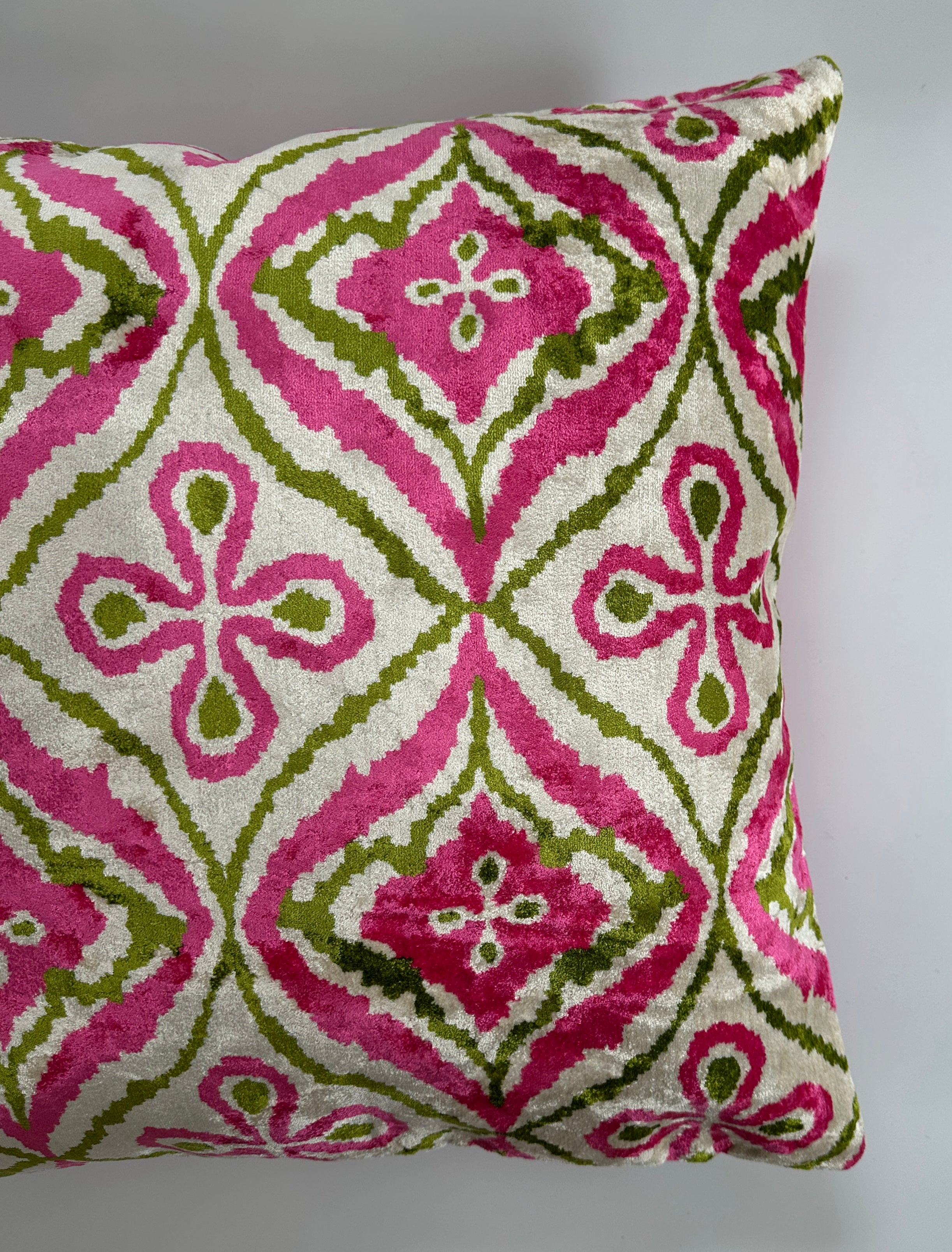 Pink Floral Ikat Velvet Cushion Cover 16''x16'' / 40x40 CM