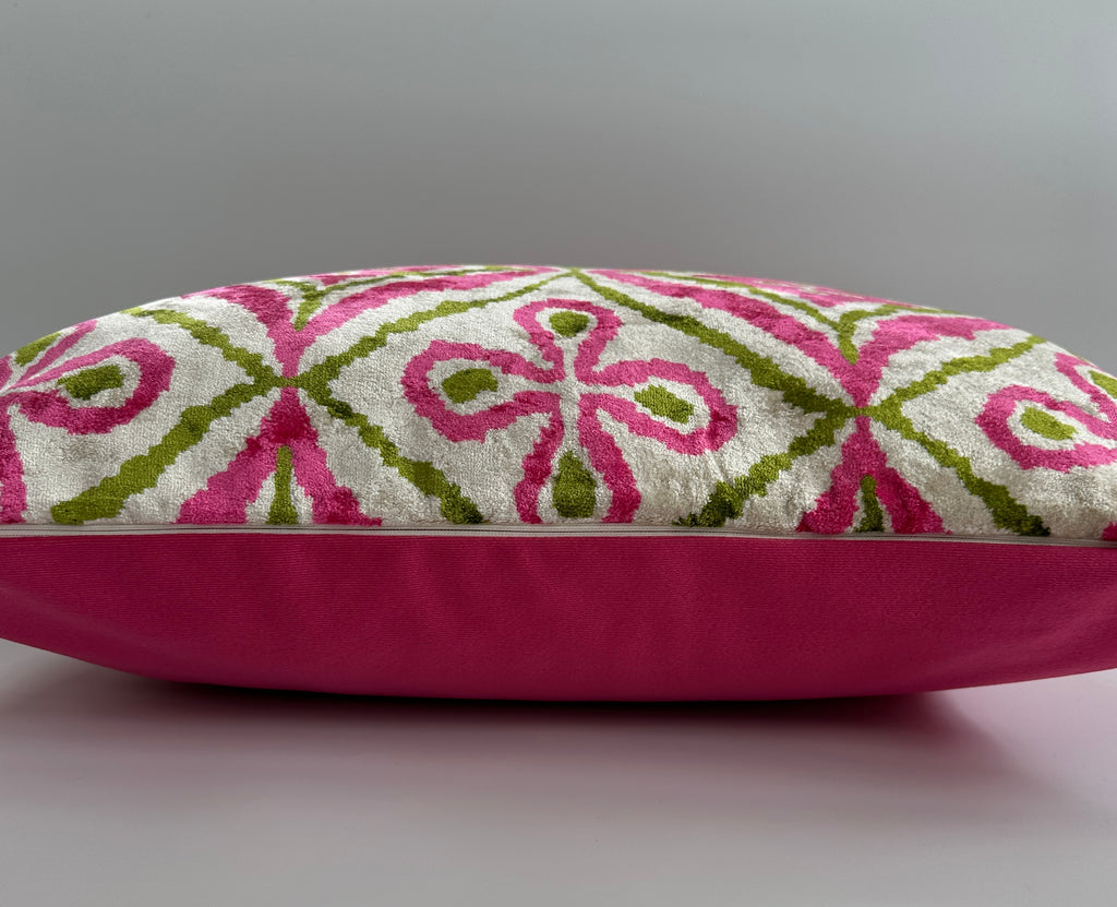 Pink Floral Ikat Velvet Cushion Cover 16''x16'' / 40x40 CM