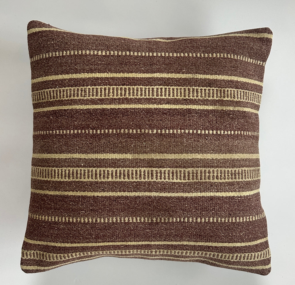 Handmade Striped Brown Turkish Cushion Cover 16''x16'' / 40x40 CM