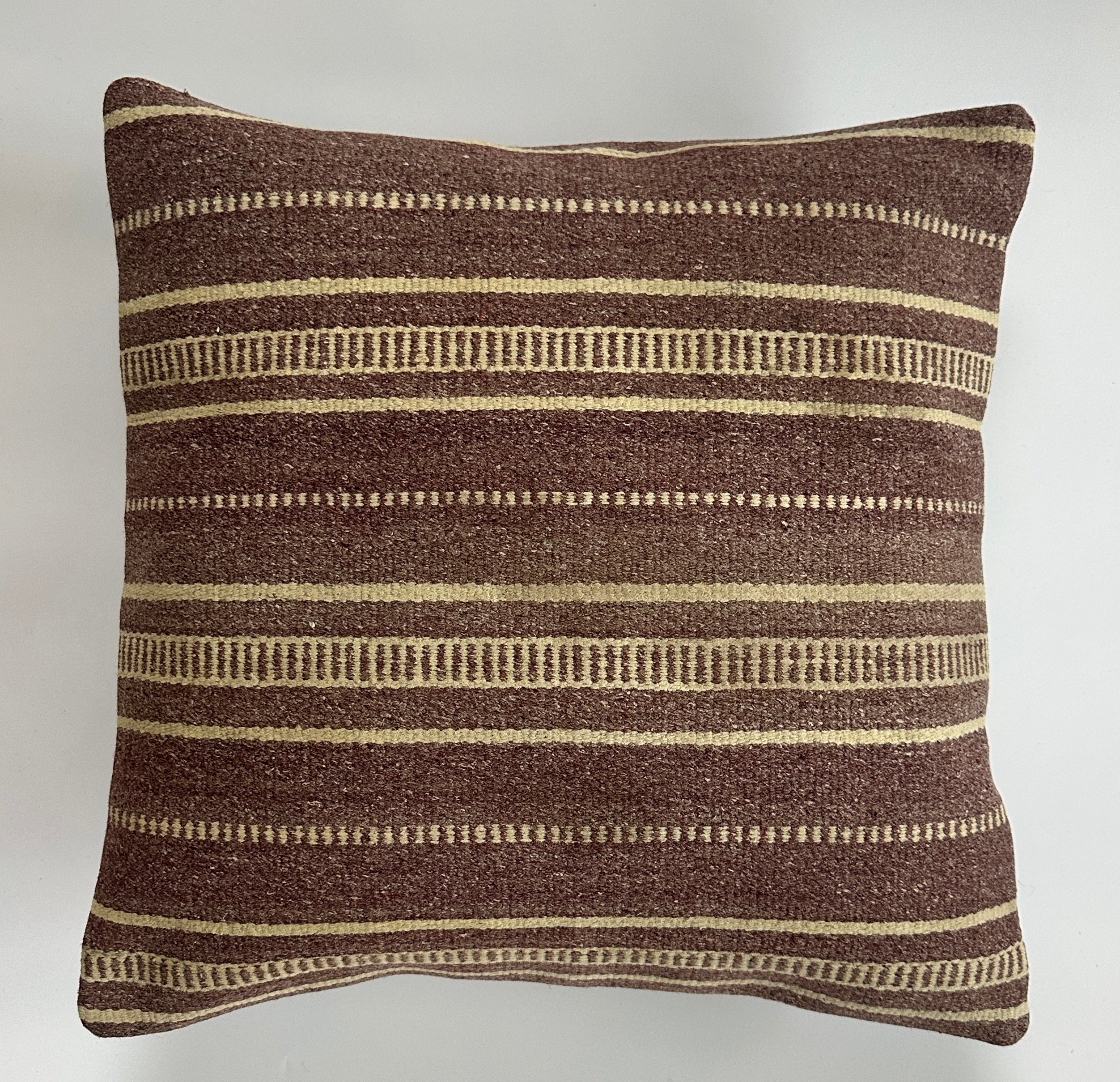 Handmade Striped Brown Turkish Cushion Cover 16''x16'' / 40x40 CM