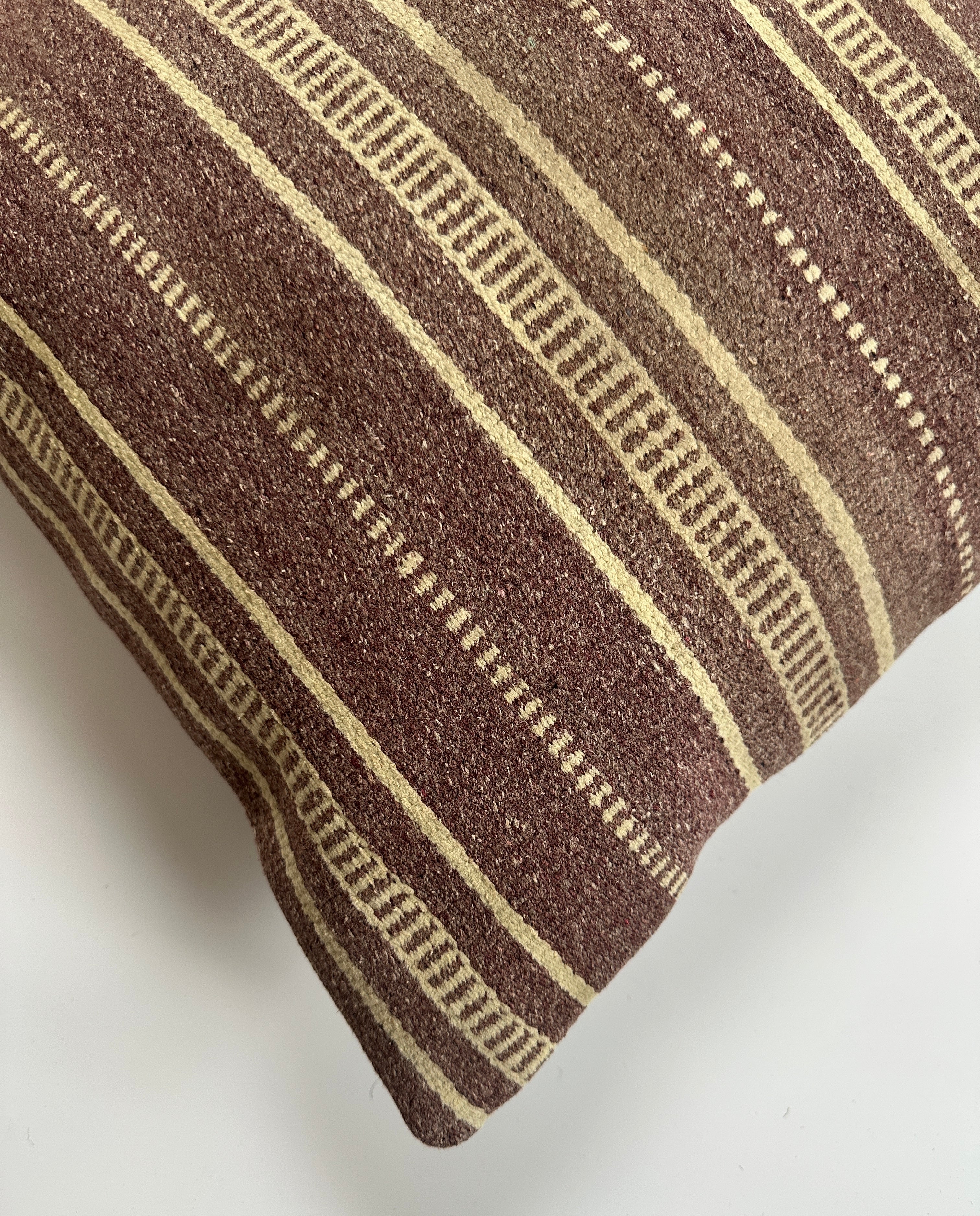Handmade Striped Brown Turkish Cushion Cover 16''x16'' / 40x40 CM