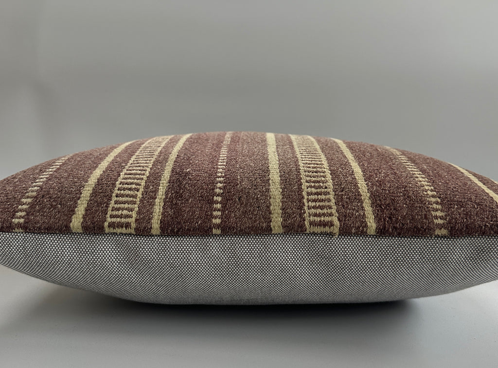 Handmade Striped Brown Turkish Cushion Cover 16''x16'' / 40x40 CM