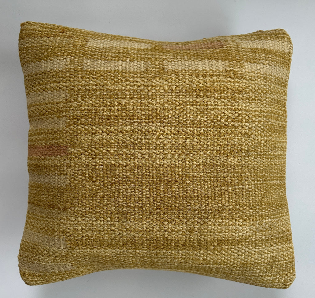Handmade Mustard Yellow Turkish Rug Cushion Cover 16''x16'' / 37x39 CM