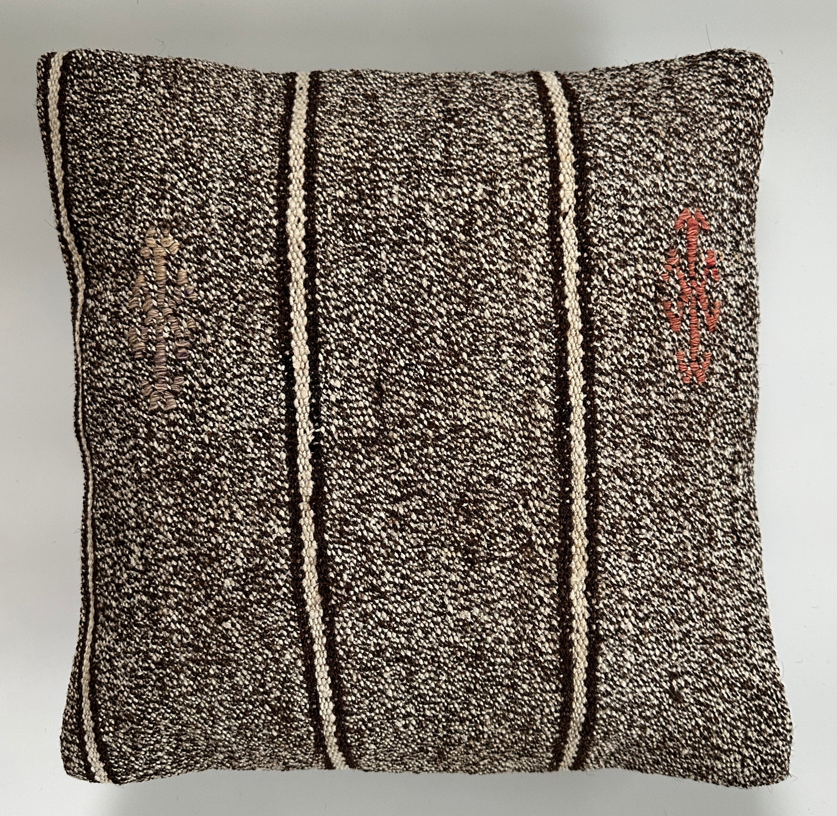 Handmade Striped Grey Turkish Rug Cushion Cover 16''x16'' / 41x40 CM
