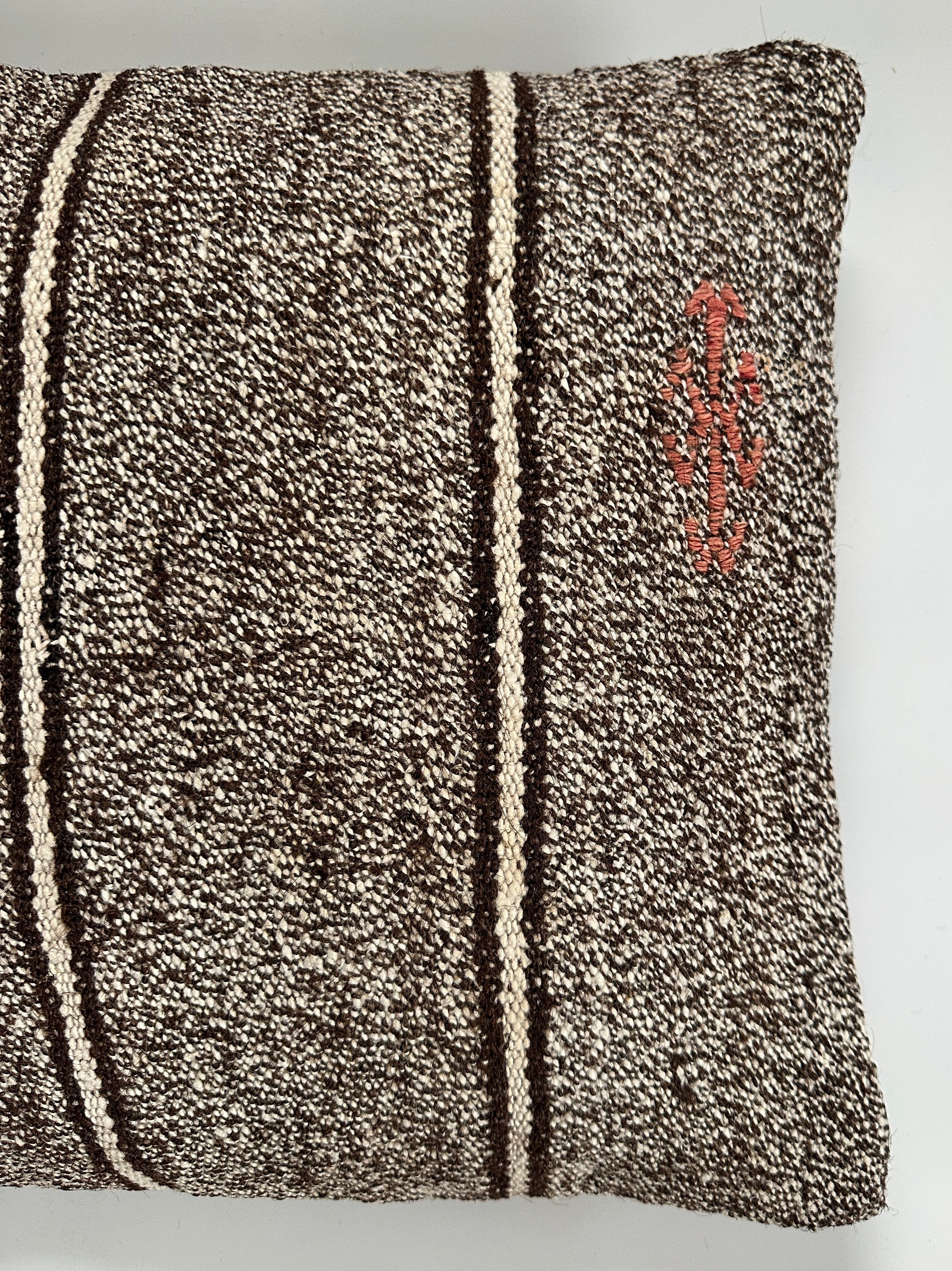 Handmade Striped Grey Turkish Rug Cushion Cover 16''x16'' / 41x40 CM