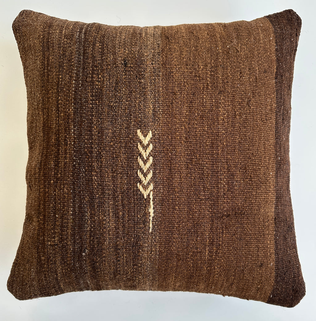 Handmade Textured Brown Turkish Rug Cushion Cover 18''x18'' / 45x44 CM
