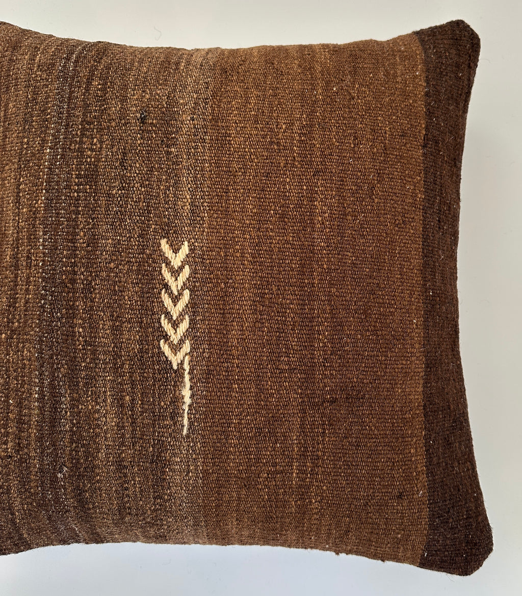 Handmade Textured Brown Turkish Rug Cushion Cover 18''x18'' / 45x44 CM