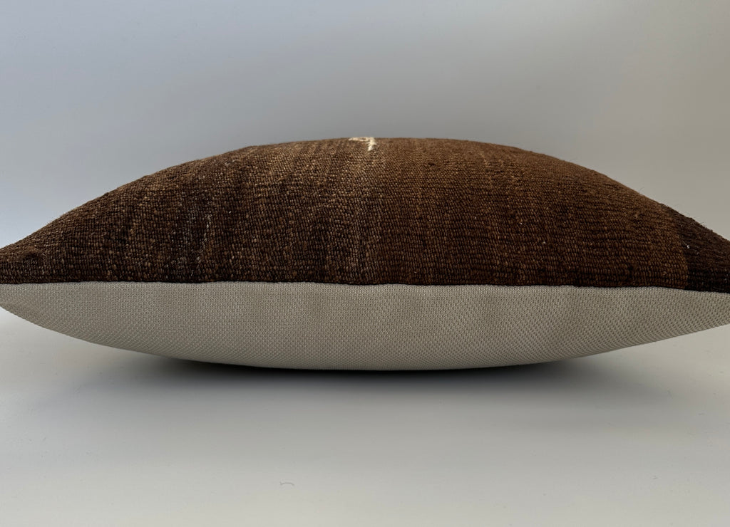Handmade Textured Brown Turkish Rug Cushion Cover 18''x18'' / 45x44 CM