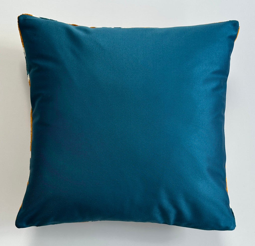 Turquoise Ikat Silk Velvet Cushion Cover 16''x16'' / 40x40 CM