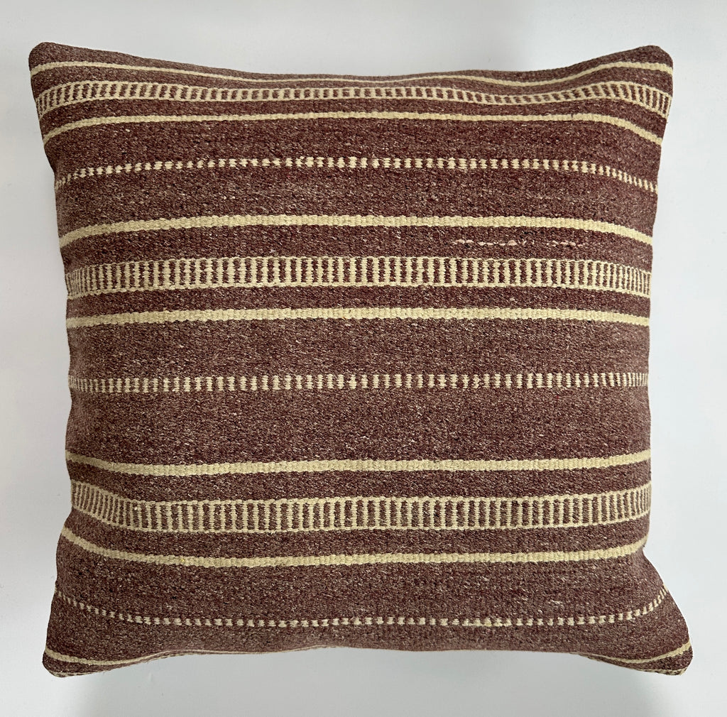 Handmade Striped Brown Turkish Cushion Cover 16''x16'' / 41x41 CM