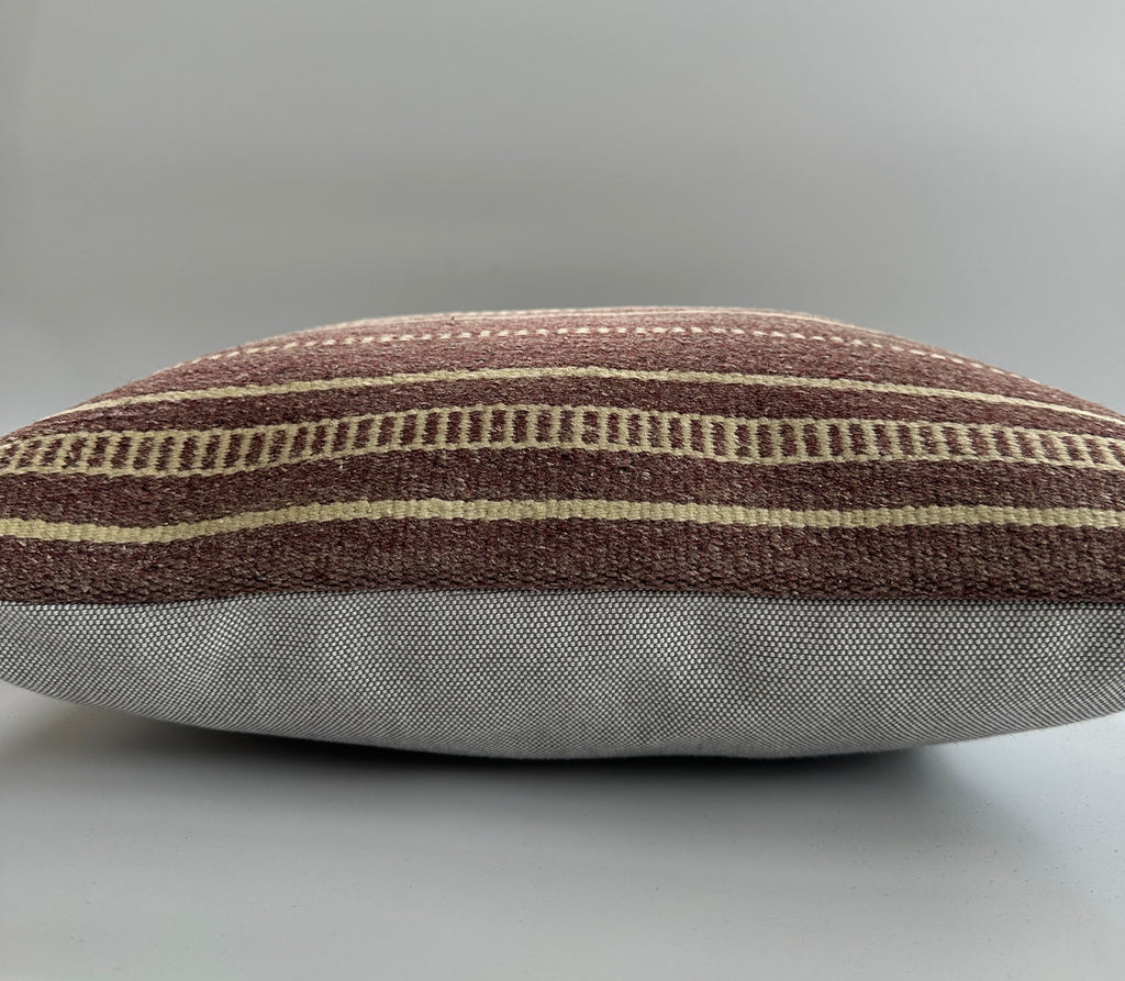 Handmade Striped Brown Turkish Cushion Cover 16''x16'' / 41x41 CM