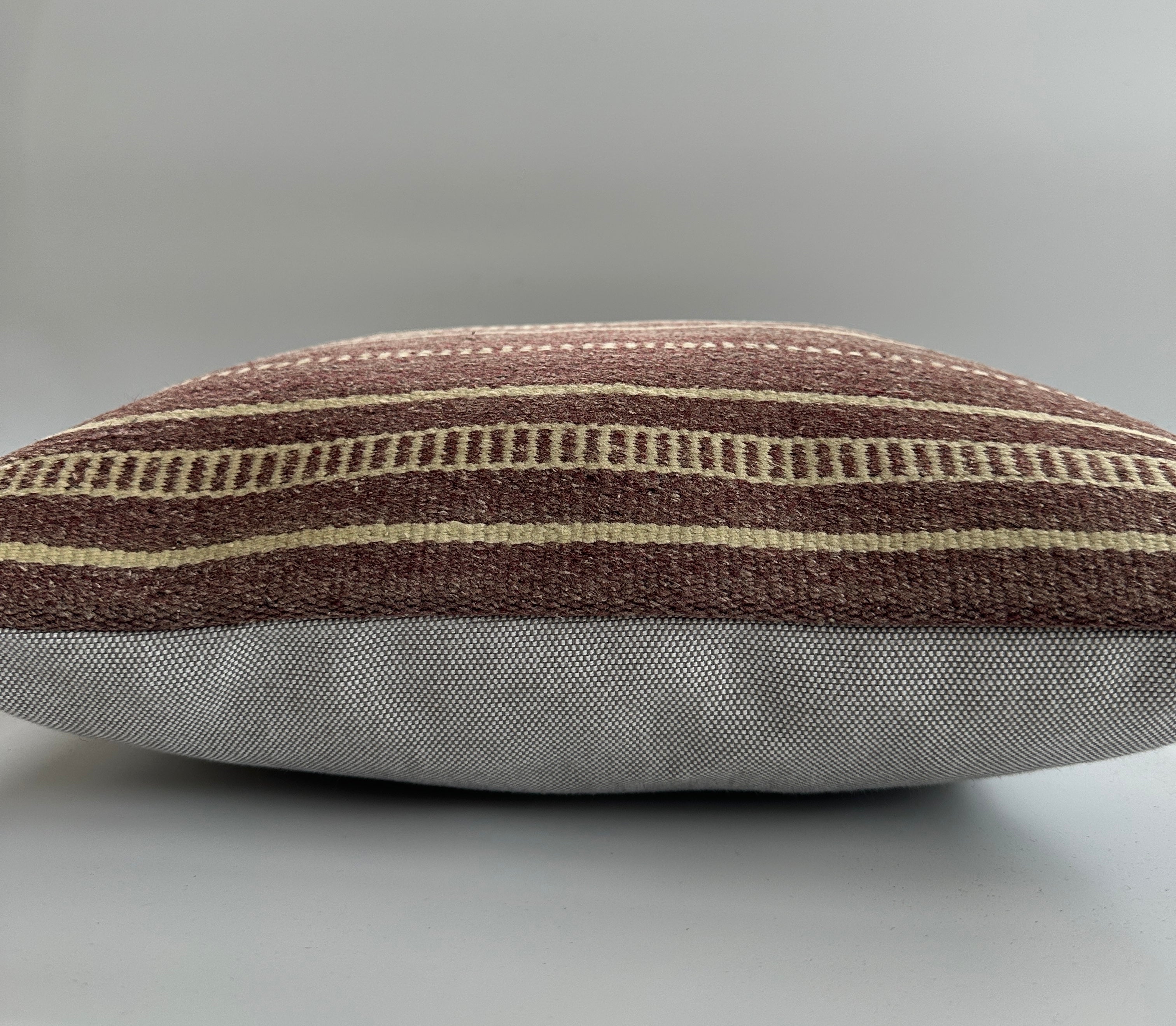Handmade Striped Brown Turkish Cushion Cover 16''x16'' / 41x41 CM