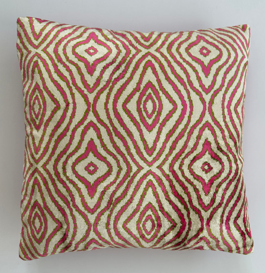 Pink Ikat Silk Velvet Cushion Cover 16''x16'' / 40x40 CM