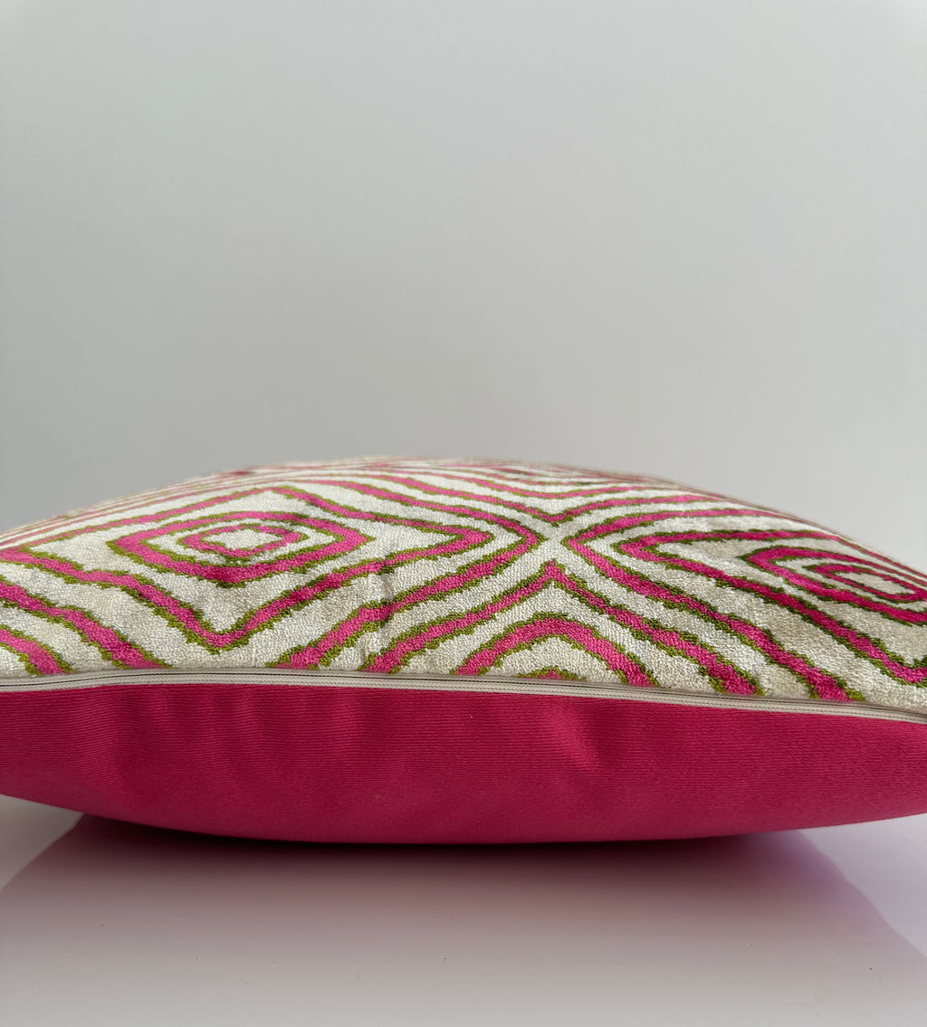 Pink Ikat Silk Velvet Cushion Cover 16''x16'' / 40x40 CM
