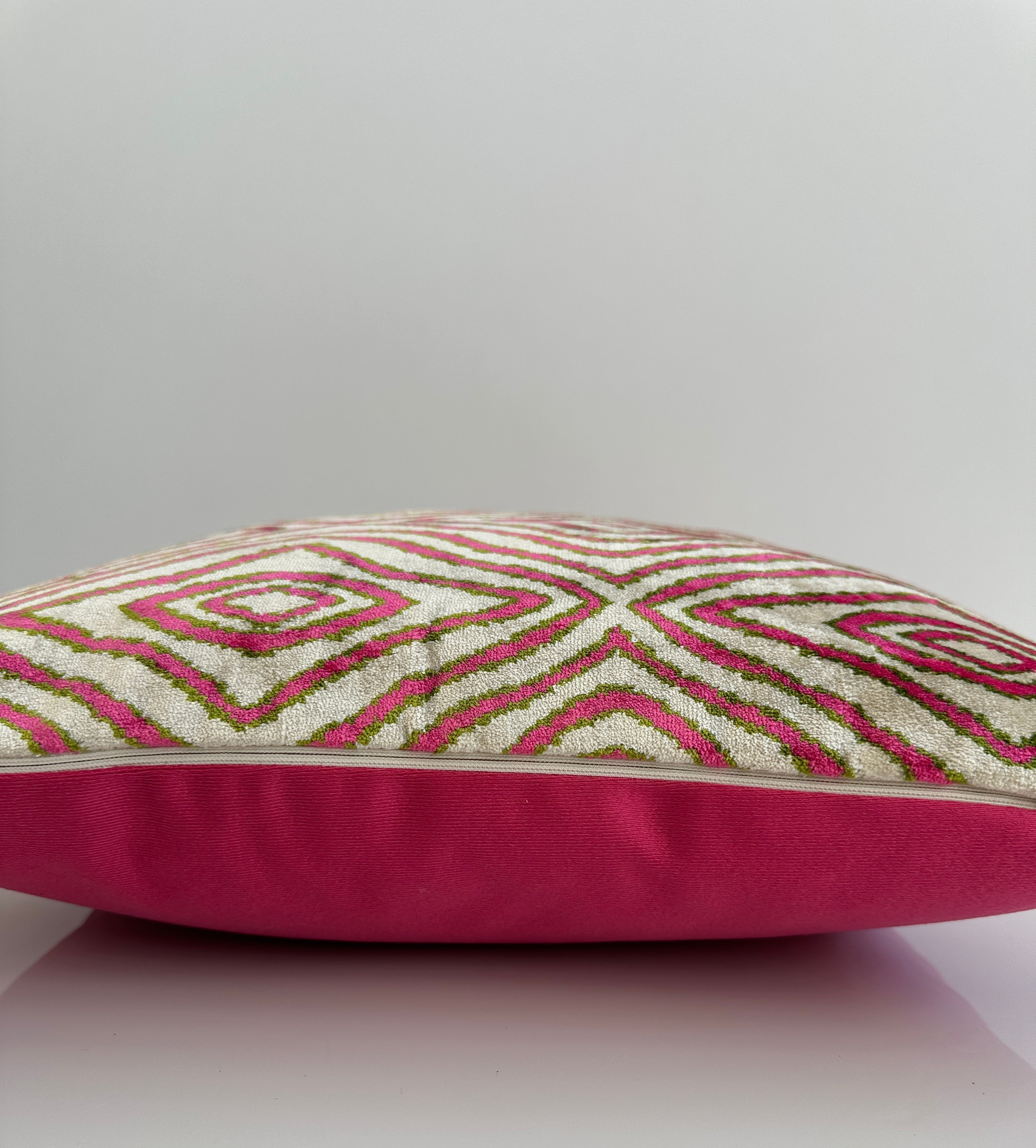 Pink Ikat Silk Velvet Cushion Cover 16''x16'' / 40x40 CM