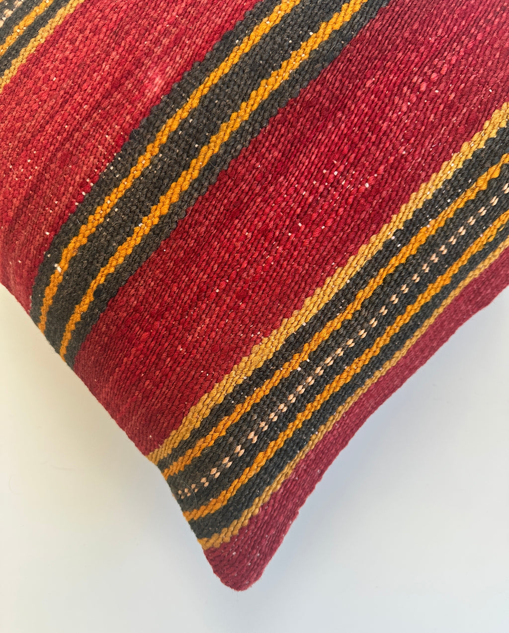 Handmade Striped Red Turkish Rug Cushion Cover 16''x16'' / 40x40 CM