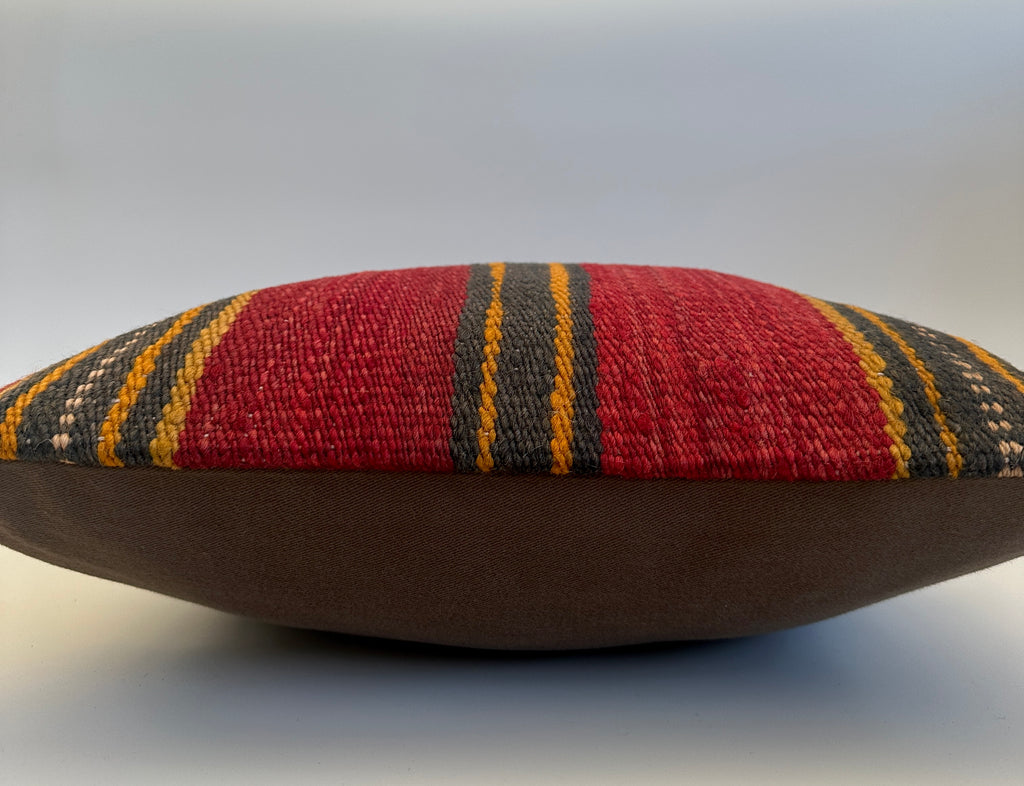 Handmade Striped Red Turkish Rug Cushion Cover 16''x16'' / 40x40 CM