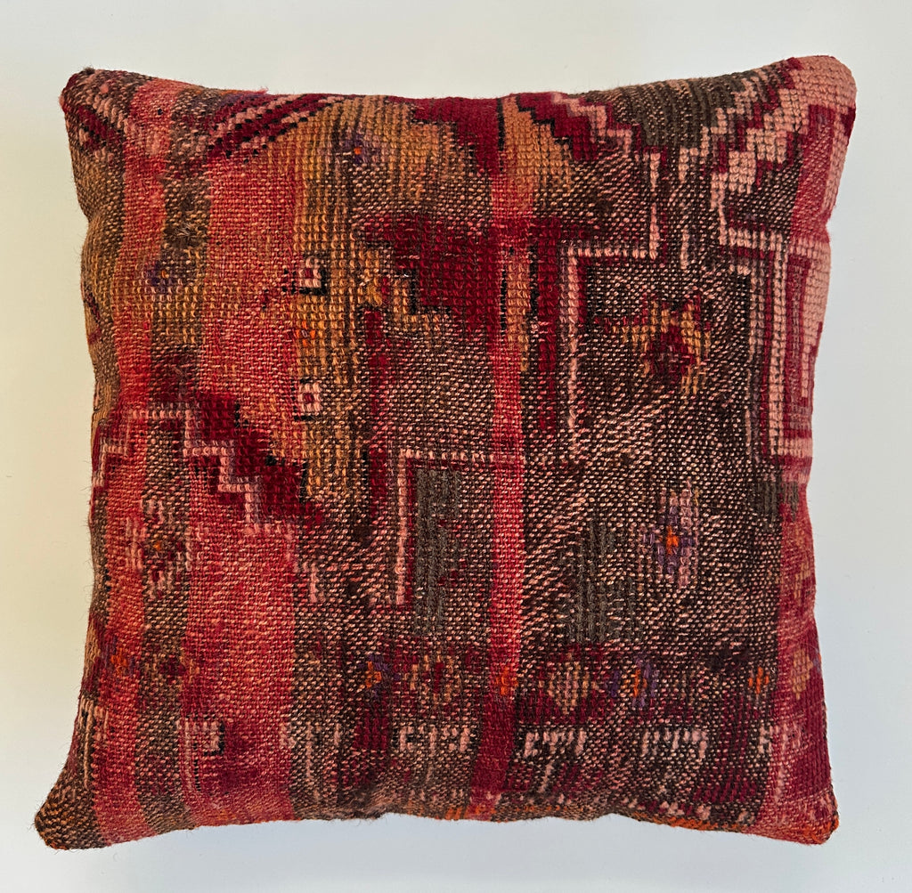 Handmade Red Turkish Rug Cushion Cover 16''x16'' / 41x41 CM
