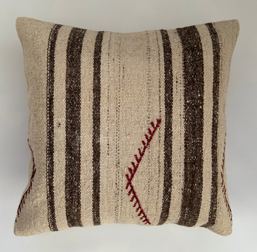 Handmade Striped Textured Grey Turkish Rug Cushion Cover 18''x18'' / 45x45 CM