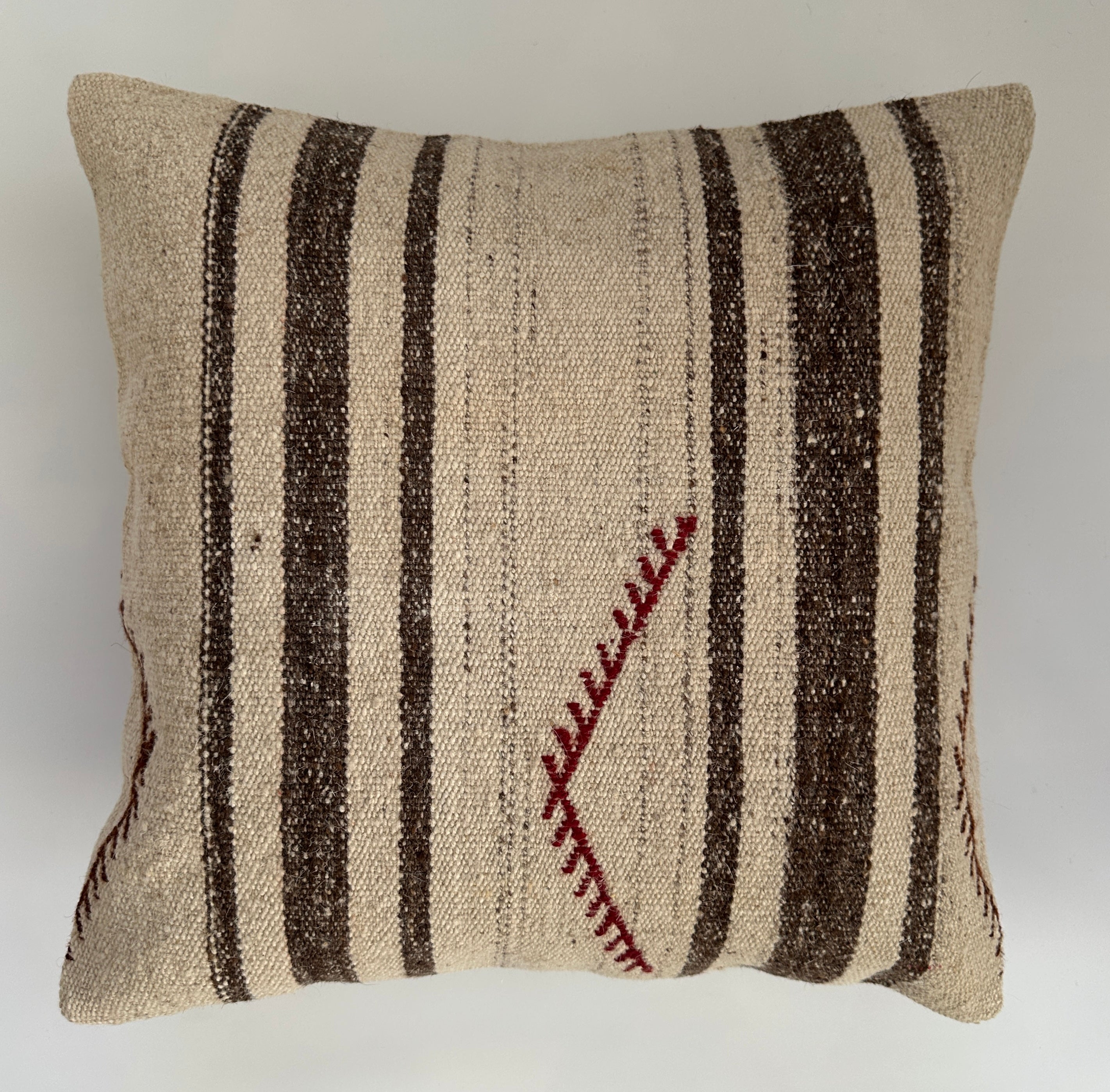 Handmade Striped Textured Grey Turkish Rug Cushion Cover 18''x18'' / 45x45 CM