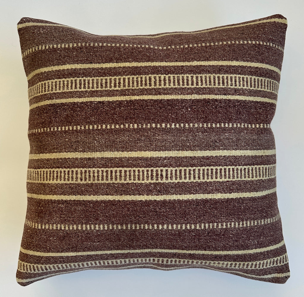 Handmade Striped Brown Turkish Cushion Cover 16''x16'' / 42x41 CM