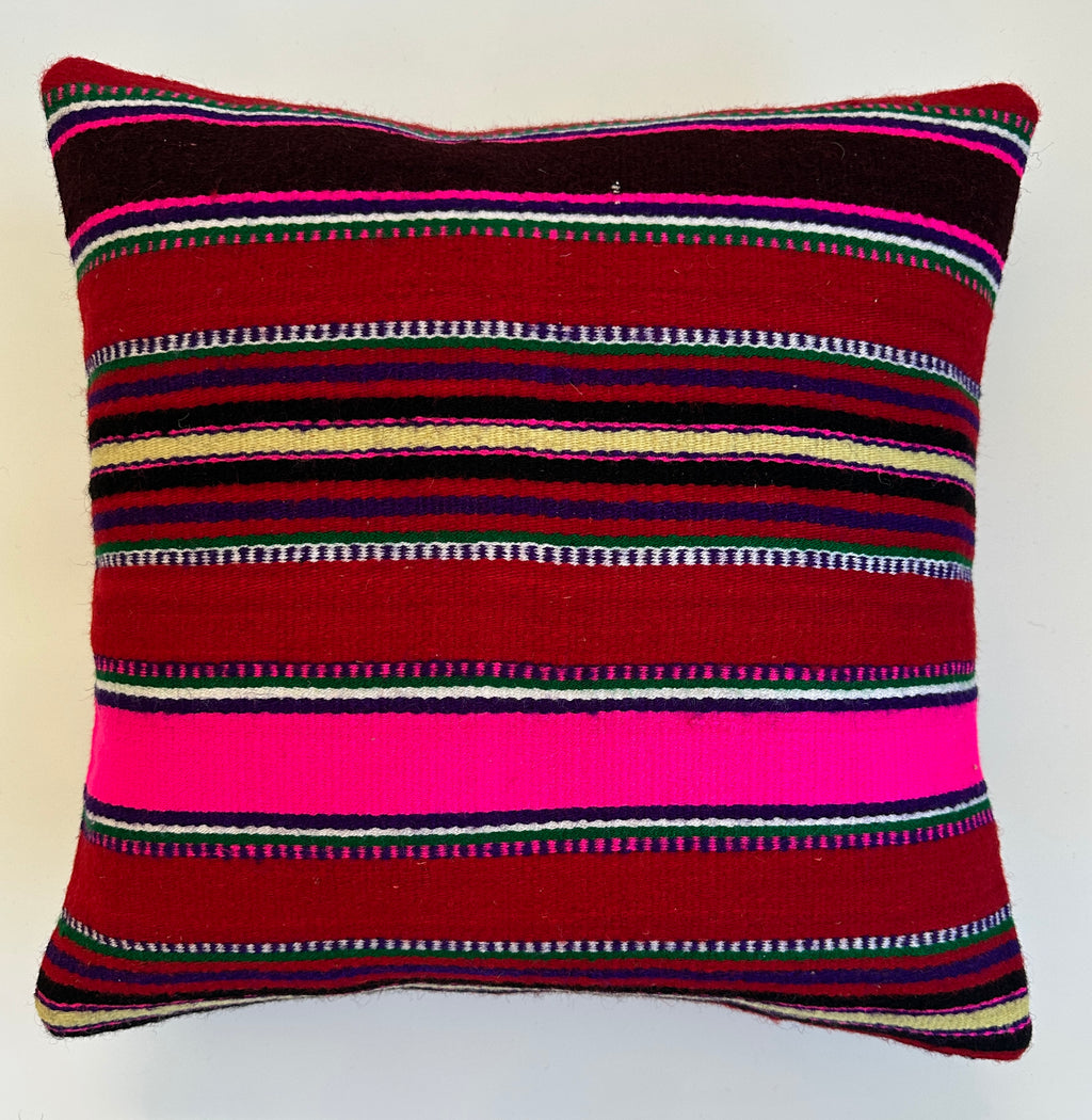 Striped Red Turkish Cushion Cover 16''x16'' / 40X40 CM
