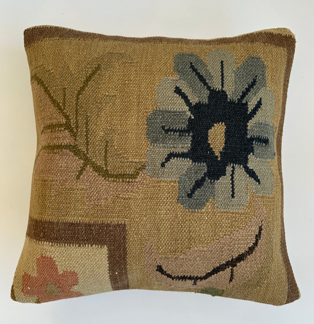 Handmade Textured Floral Turkish Cushion Cover 16''x16'' / 41x40 CM