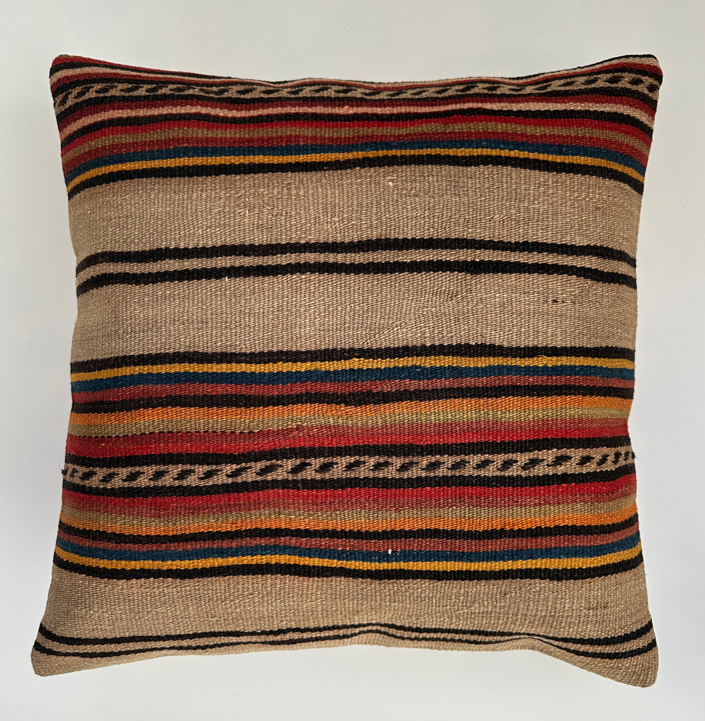 Handmade Striped Multicolour Turkish Rug Cushion Cover 18''x18'' / 45x45 CM