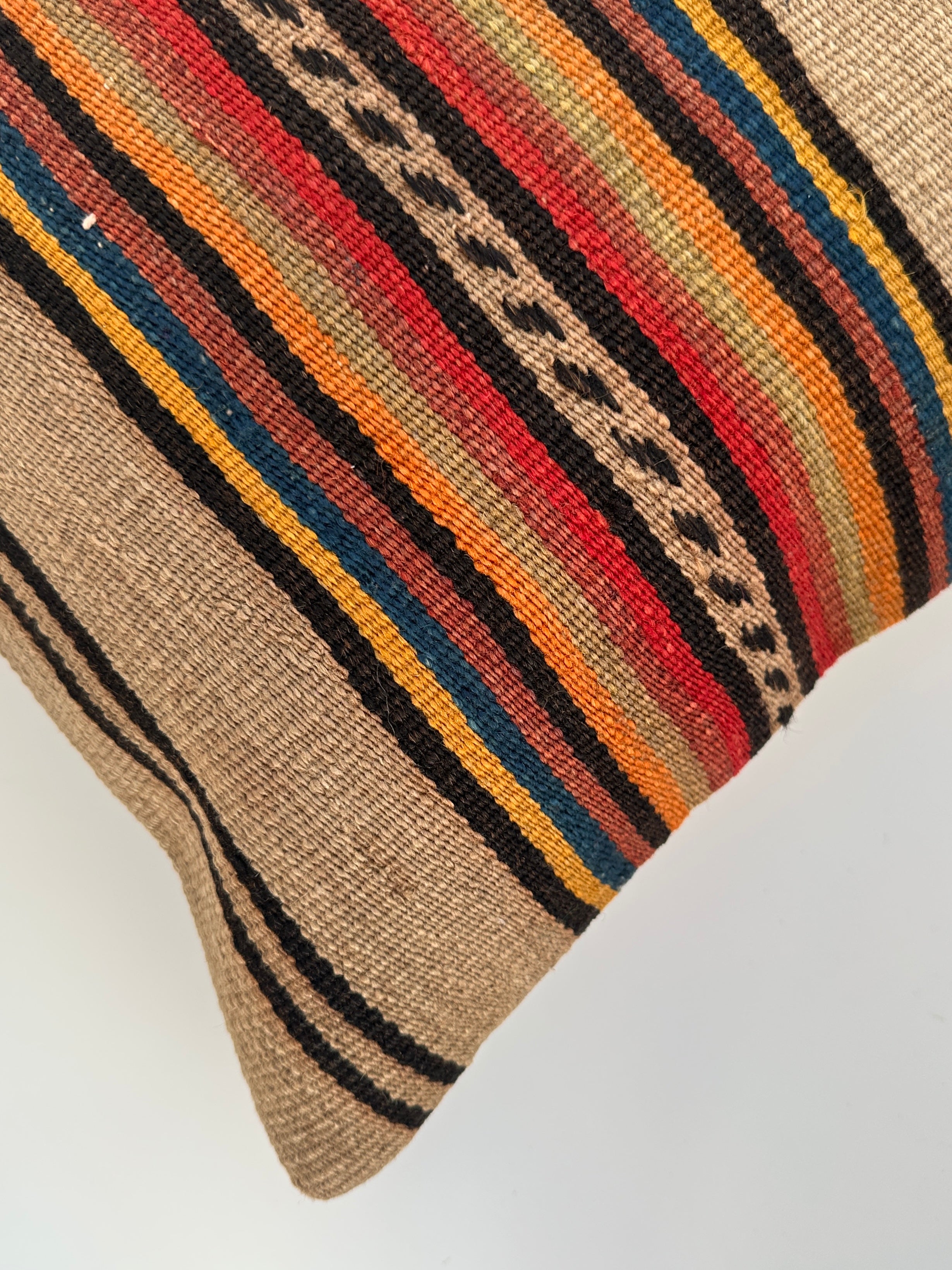 Handmade Striped Multicolour Turkish Rug Cushion Cover 18''x18'' / 45x45 CM