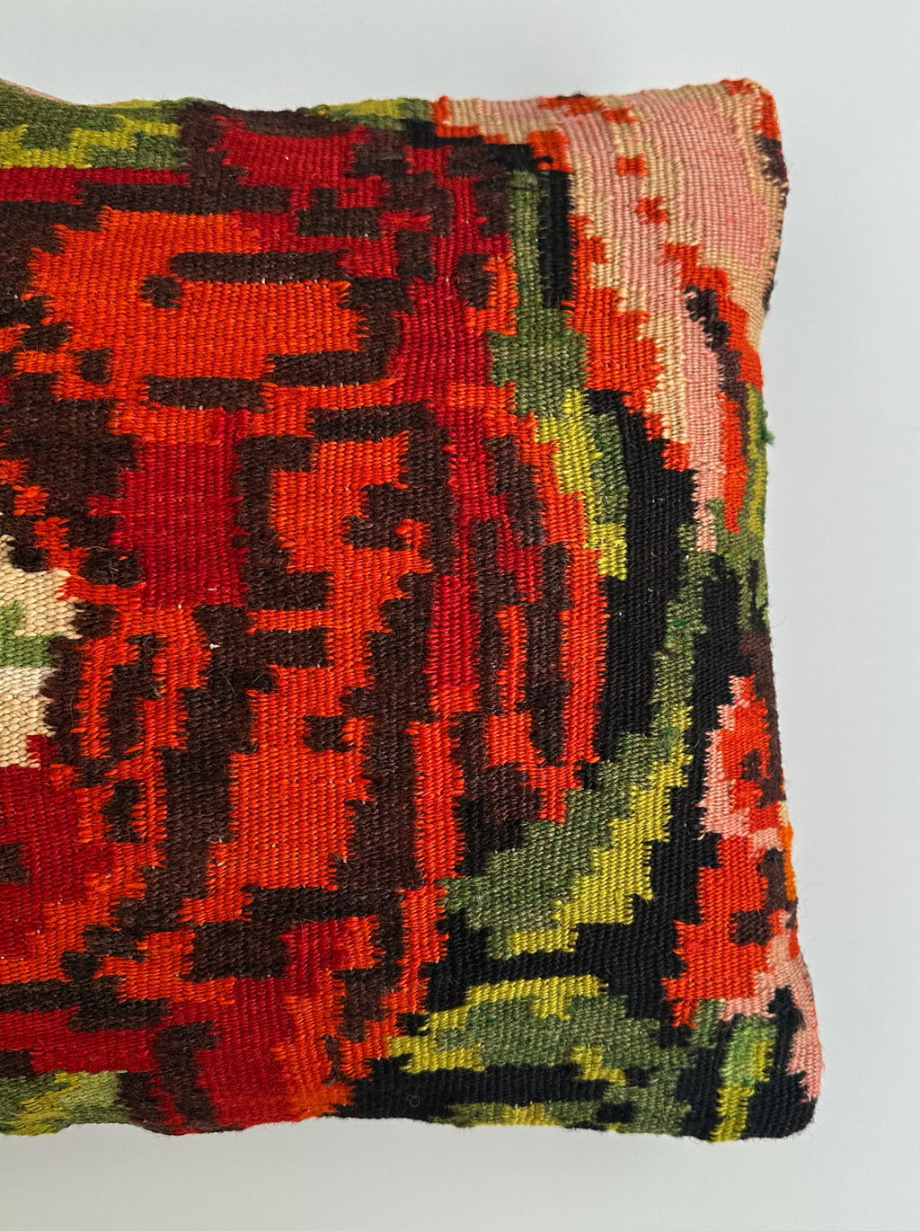 Red Floral Handmade Turkish Rug Cushion 16''x16'' / 40x40 CM