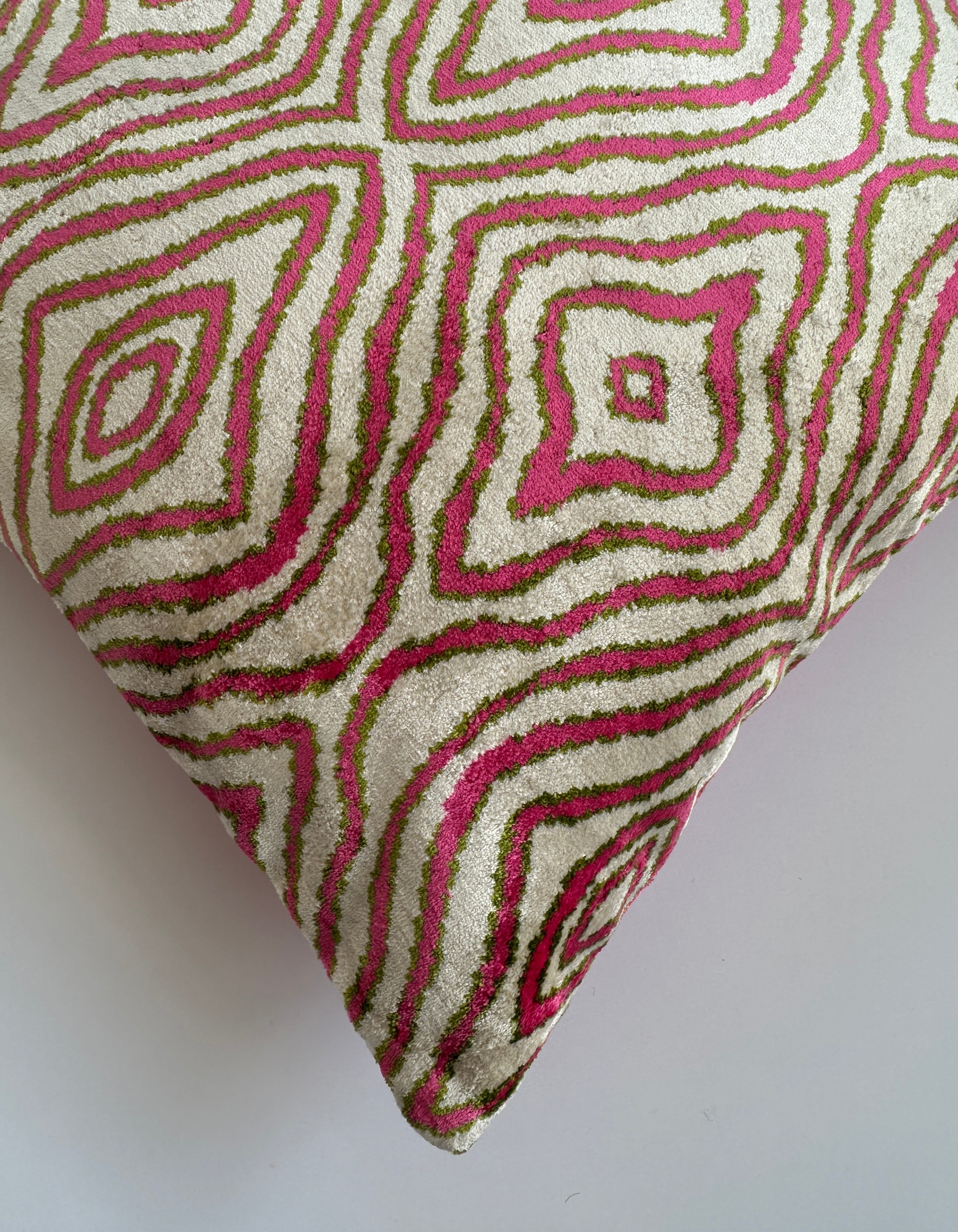 Pink Ikat Silk Velvet Cushion Cover 20''x20'' / 50x50 CM