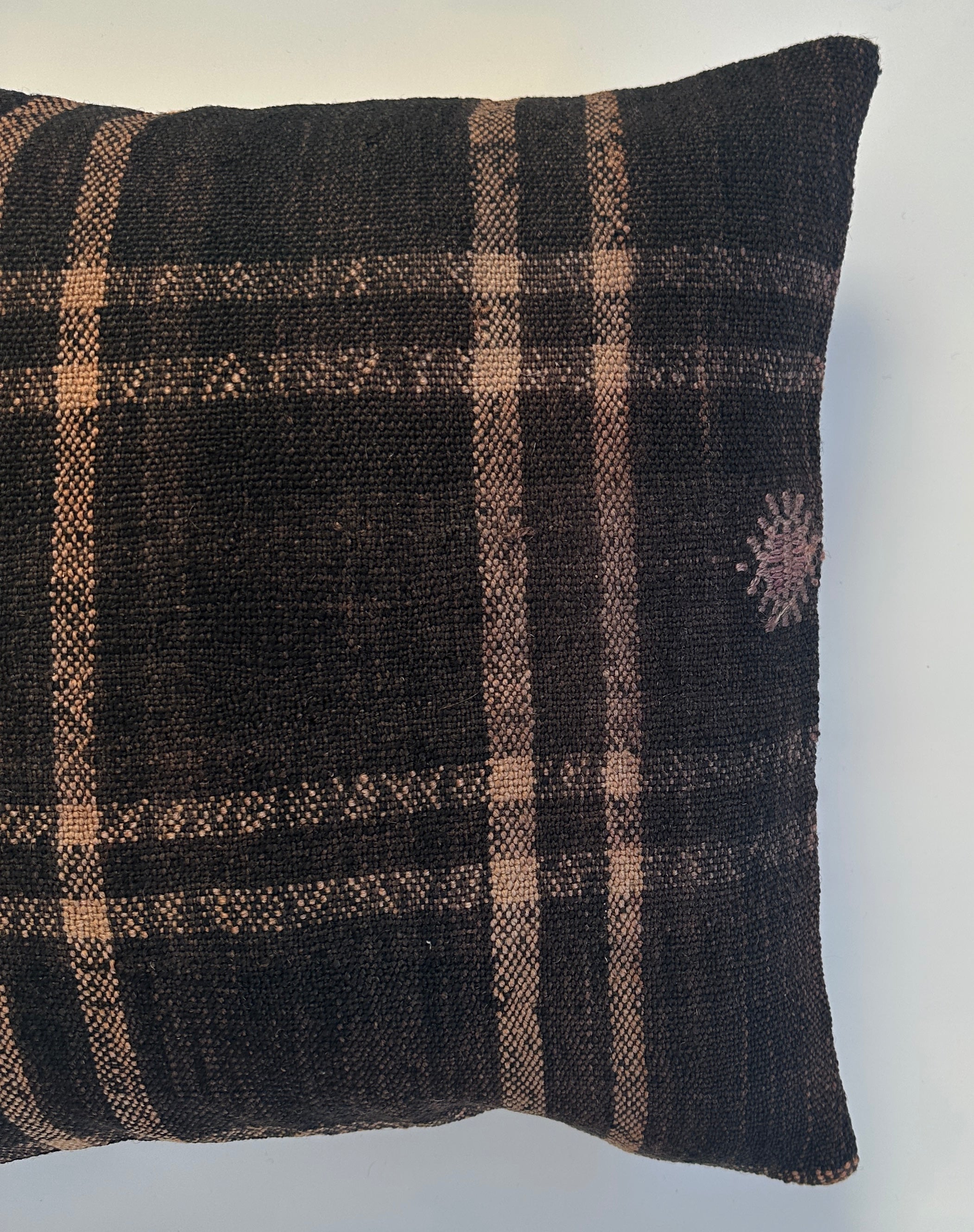 Handmade Dark Natural Wool Check Cushion Cover 16''x16'' / 40x38 CM