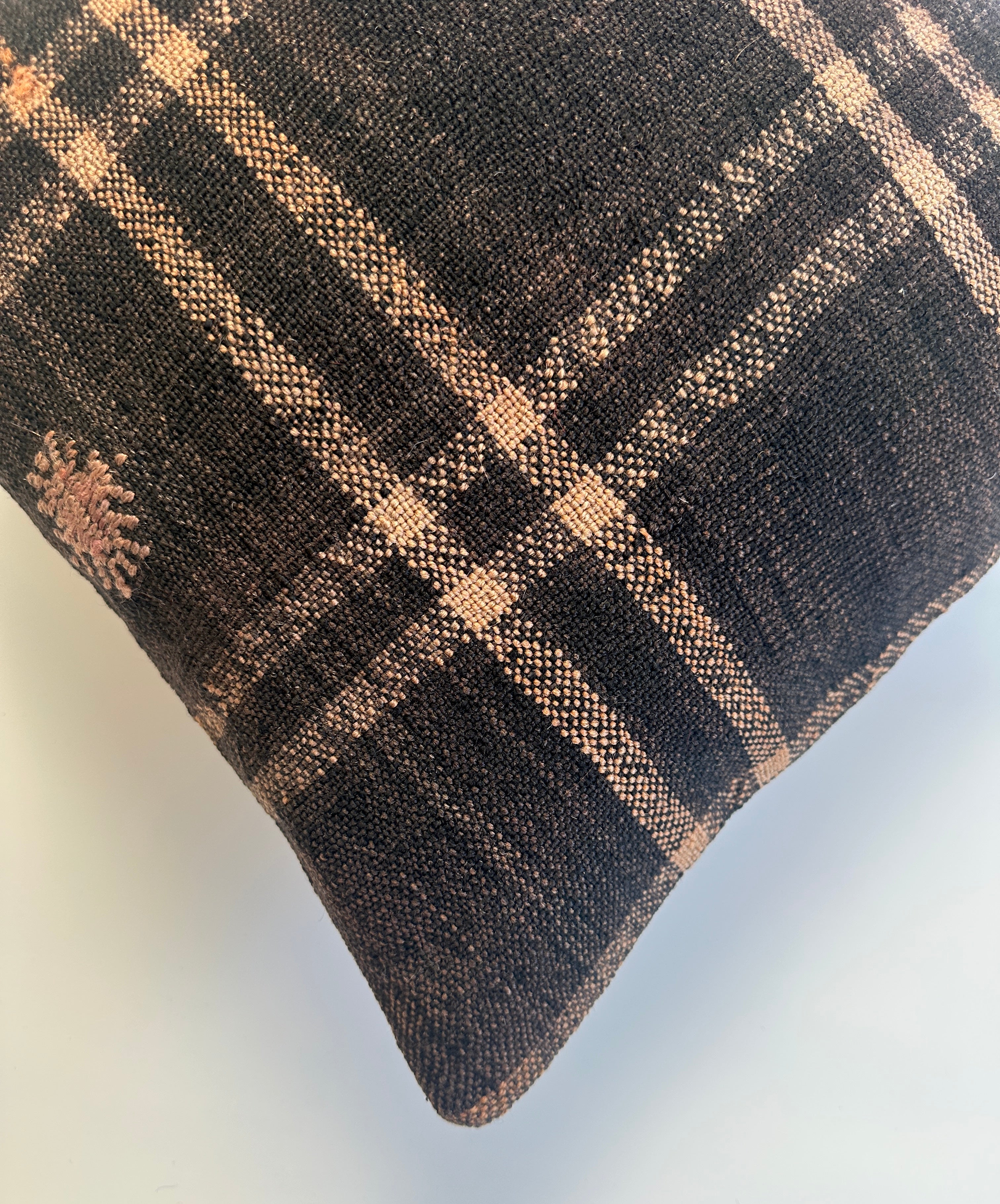 Handmade Dark Natural Wool Check Cushion Cover 16''x16'' / 40x38 CM