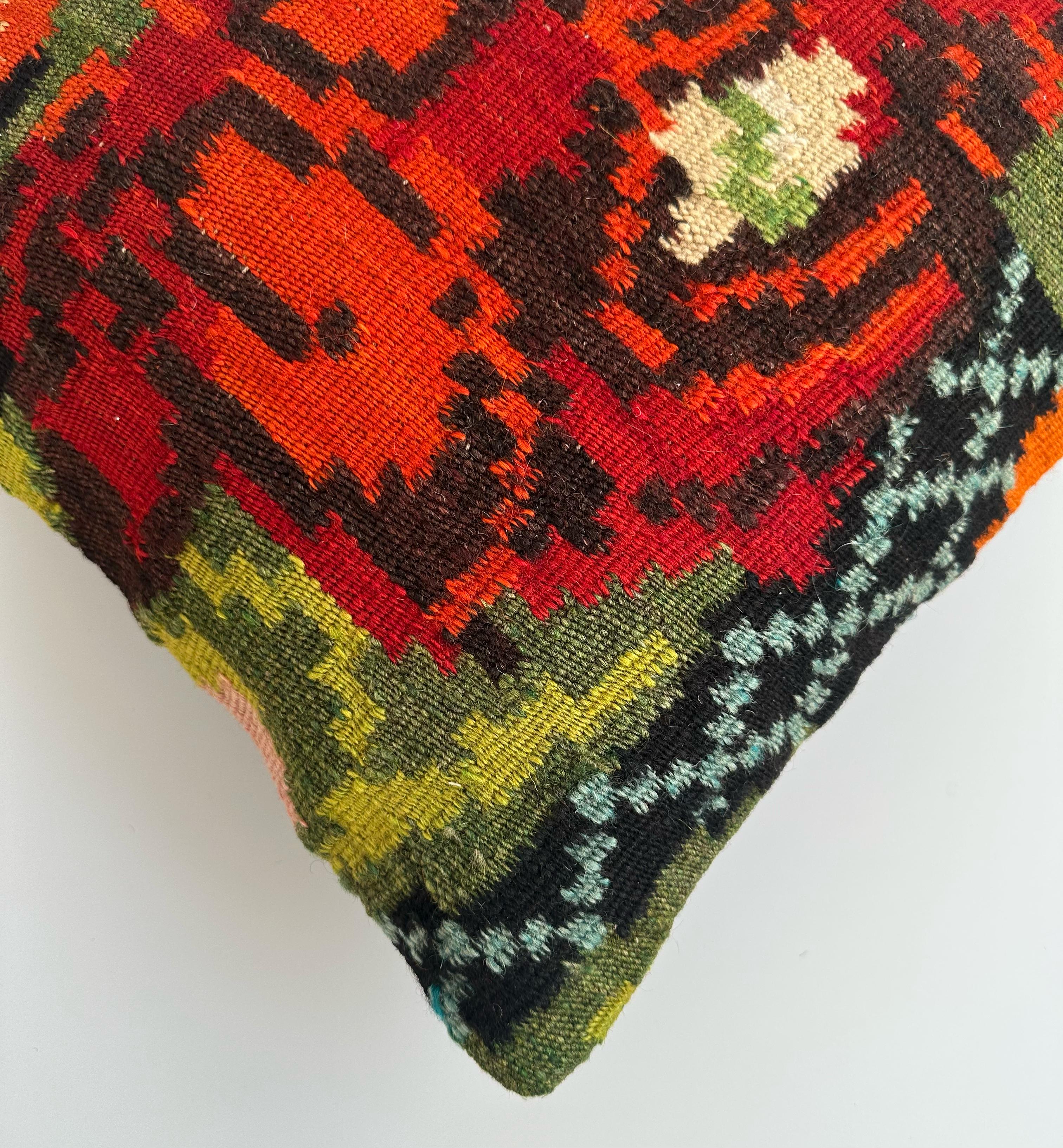 Red Floral Handmade Turkish Rug Cushion 16''x16'' / 40x40 CM