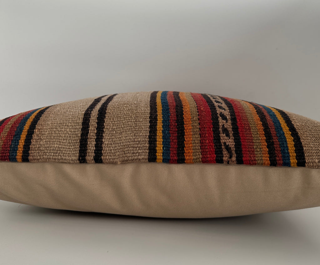 Handmade Striped Multicolour Turkish Rug Cushion Cover 18''x18'' / 45x45 CM