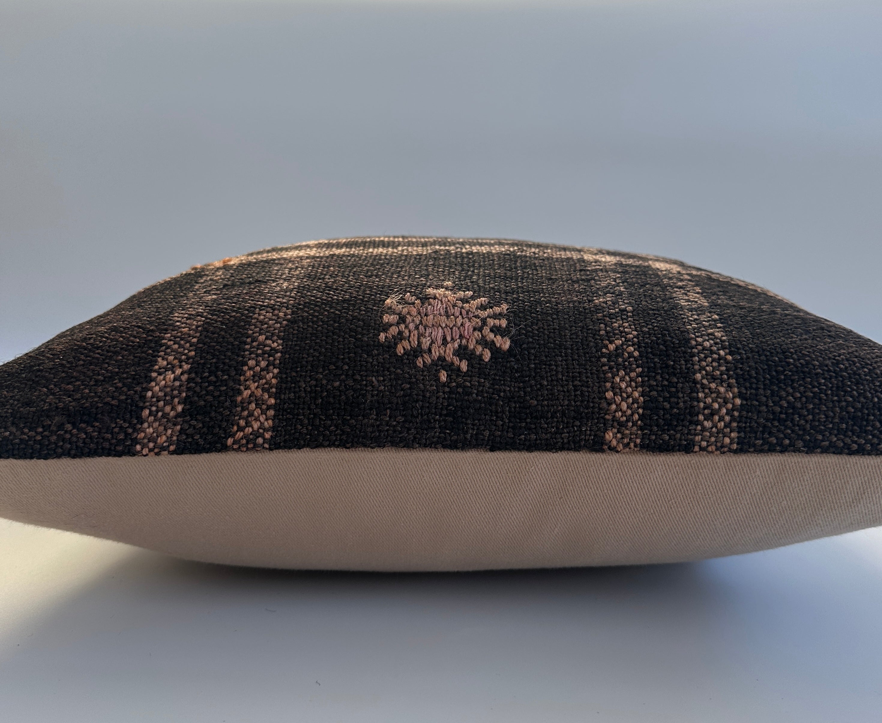 Handmade Dark Natural Wool Check Cushion Cover 16''x16'' / 40x38 CM