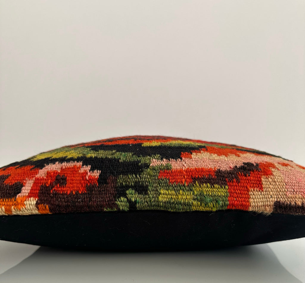 Red Floral Handmade Turkish Rug Cushion 16''x16'' / 40x40 CM