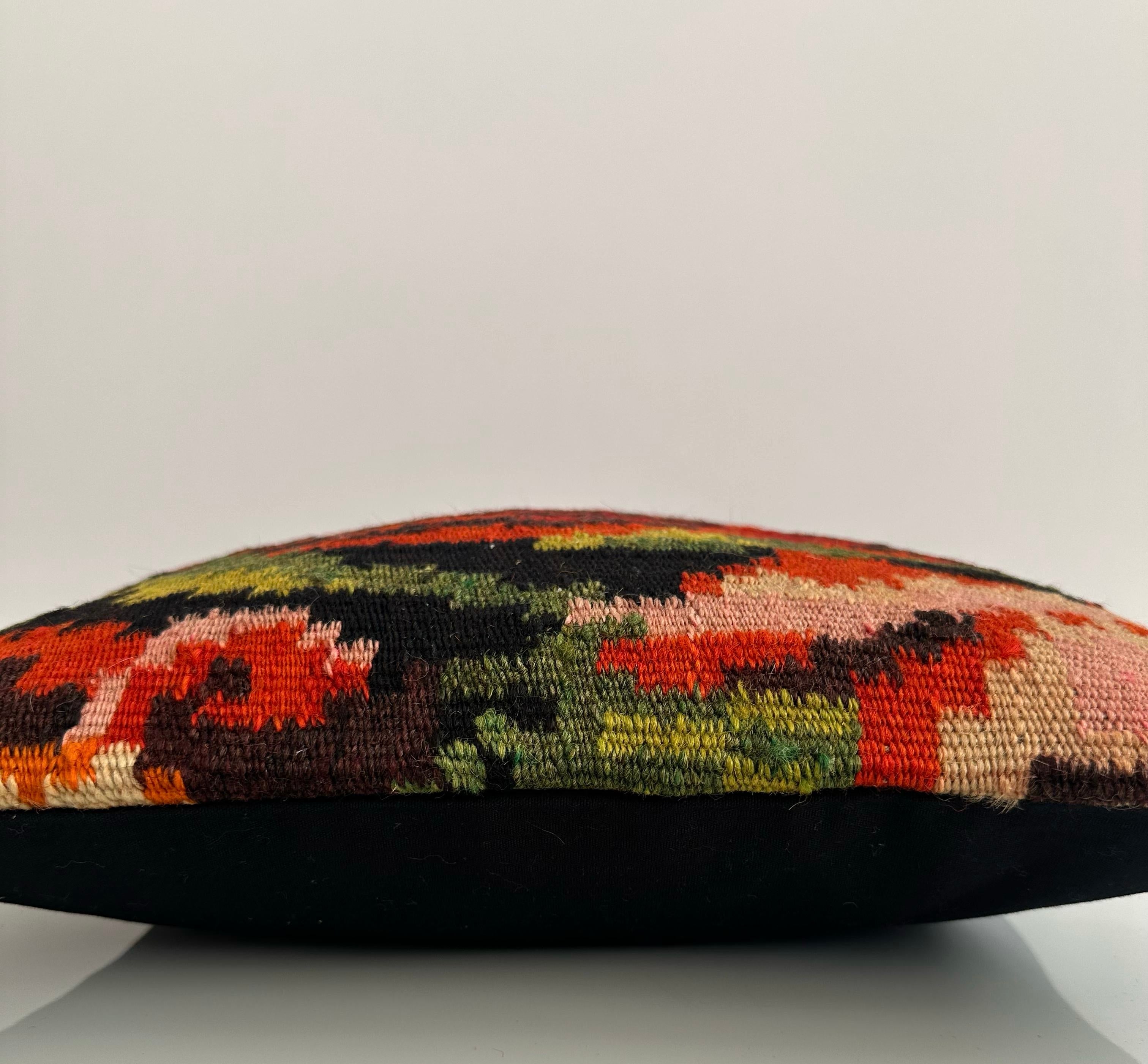 Red Floral Handmade Turkish Rug Cushion 16''x16'' / 40x40 CM