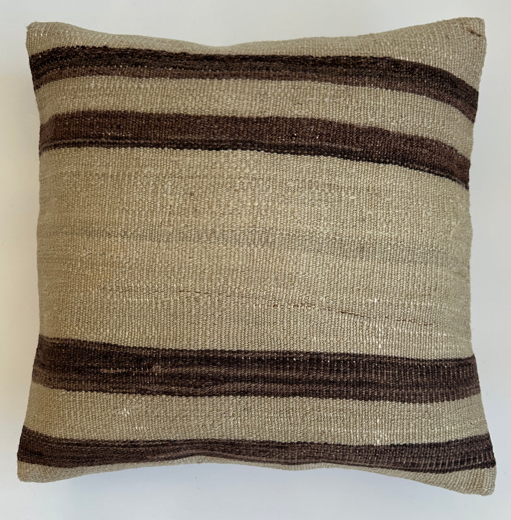 Handmade Striped Textured Cream Turkish Cushion Cover 16''x16'' / 41x41 CM