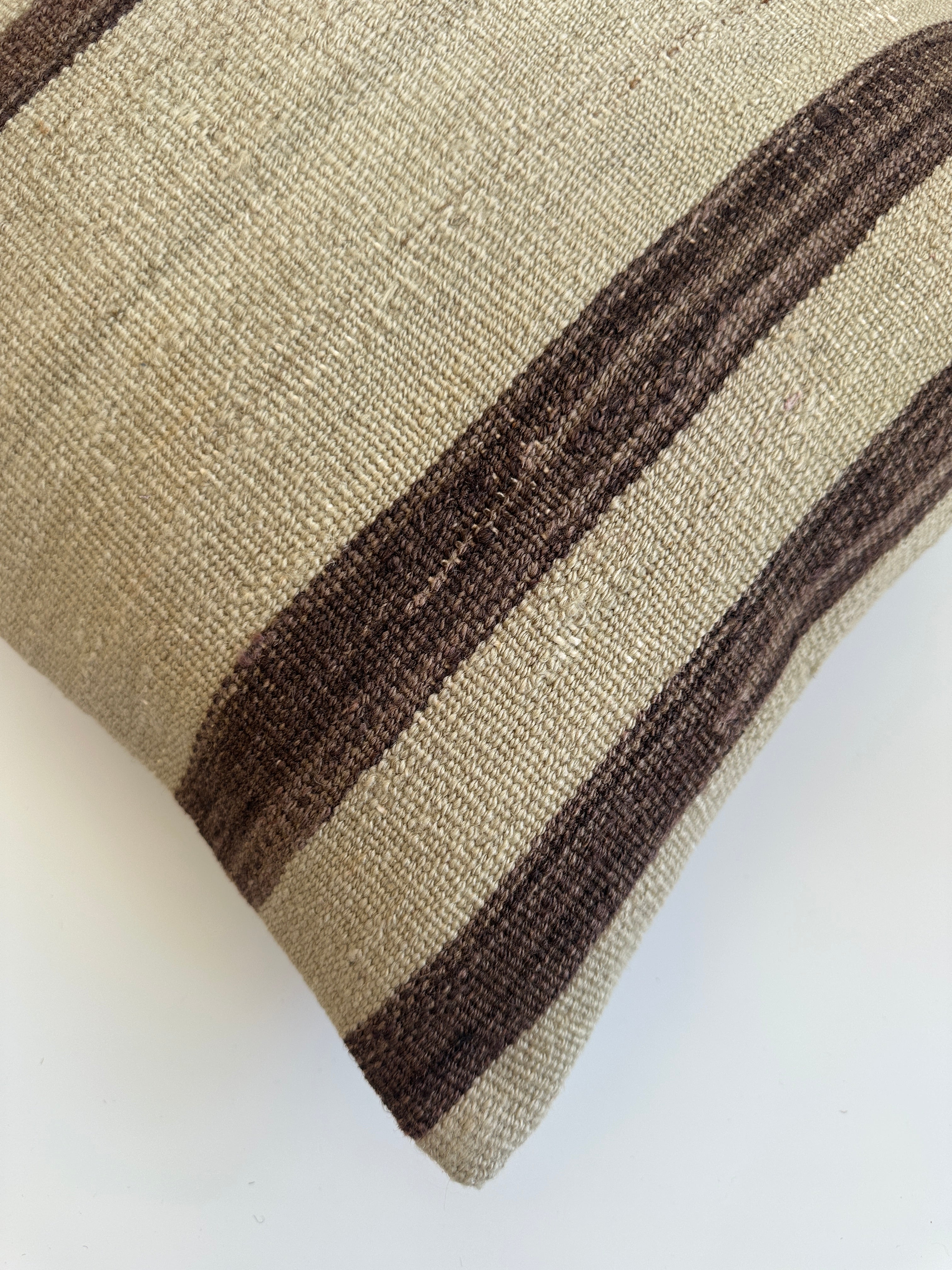 Handmade Striped Textured Cream Turkish Cushion Cover 16''x16'' / 41x41 CM