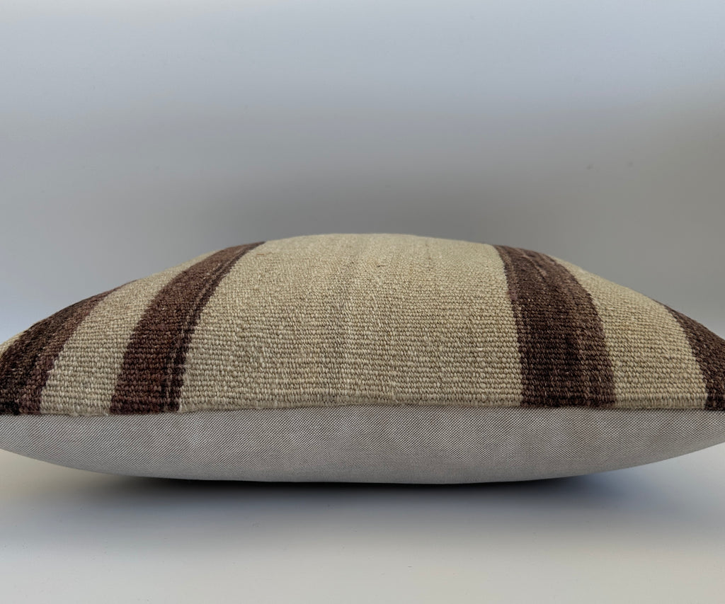 Handmade Striped Textured Cream Turkish Cushion Cover 16''x16'' / 41x41 CM