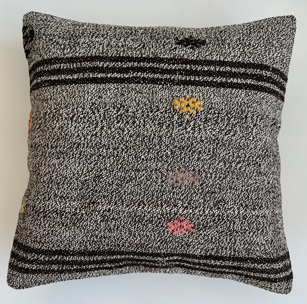 Dark Grey Handmade Turkish Cushion Cover 16''x16'' / 40x40 CM
