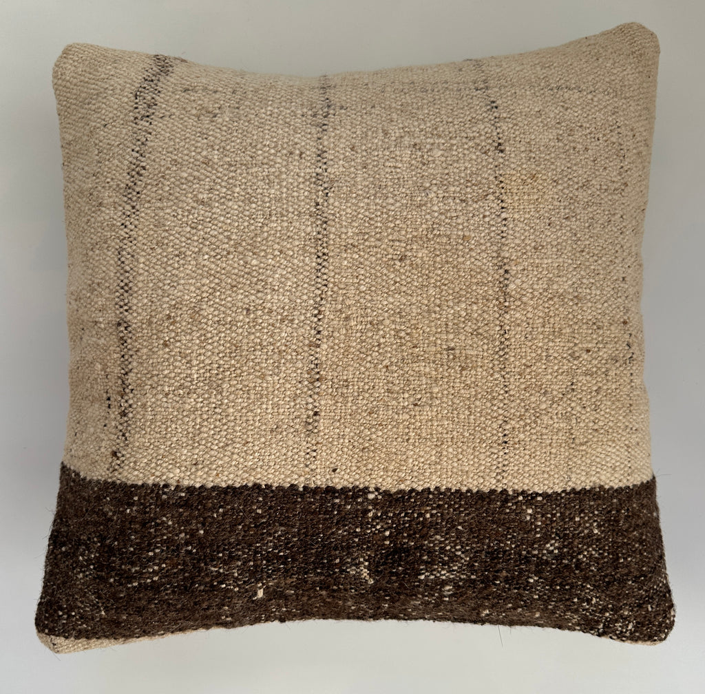 Handmade Striped Textured Grey Turkish Rug Cushion Cover 18''x18'' / 45x43 CM