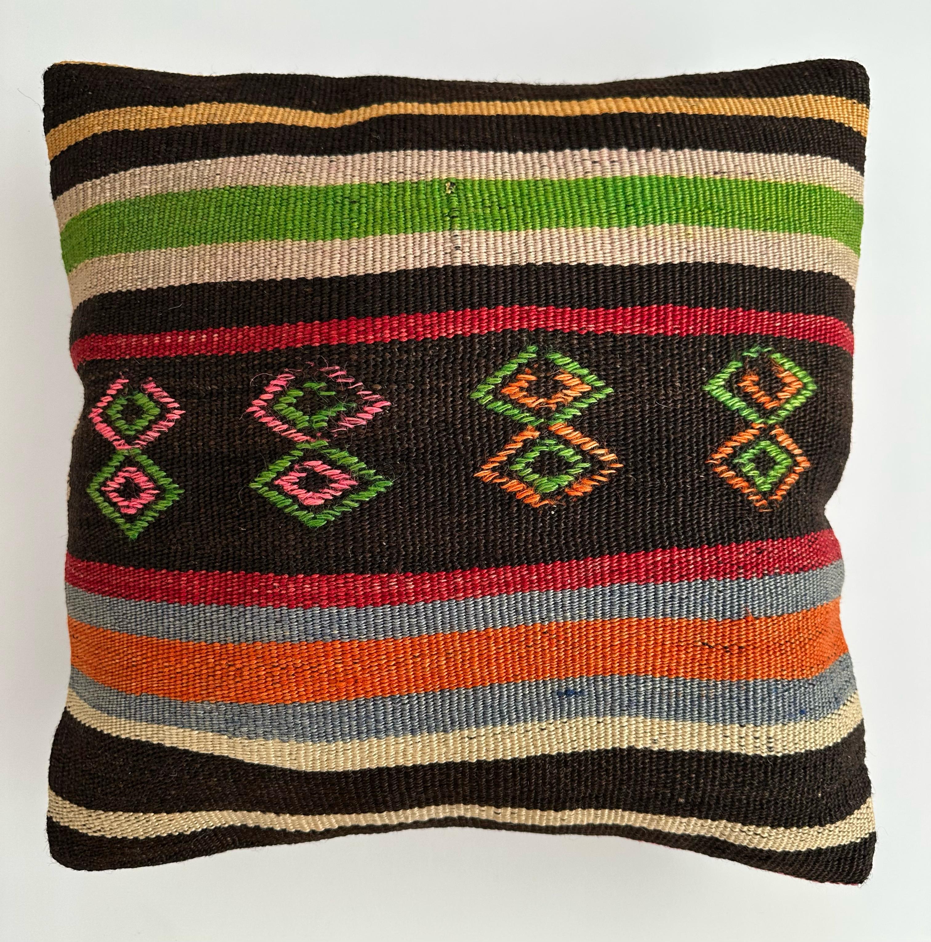 Multicoloured Handmade Turkish Rug Cushion Cover 16''x16'' / 40x40 CM