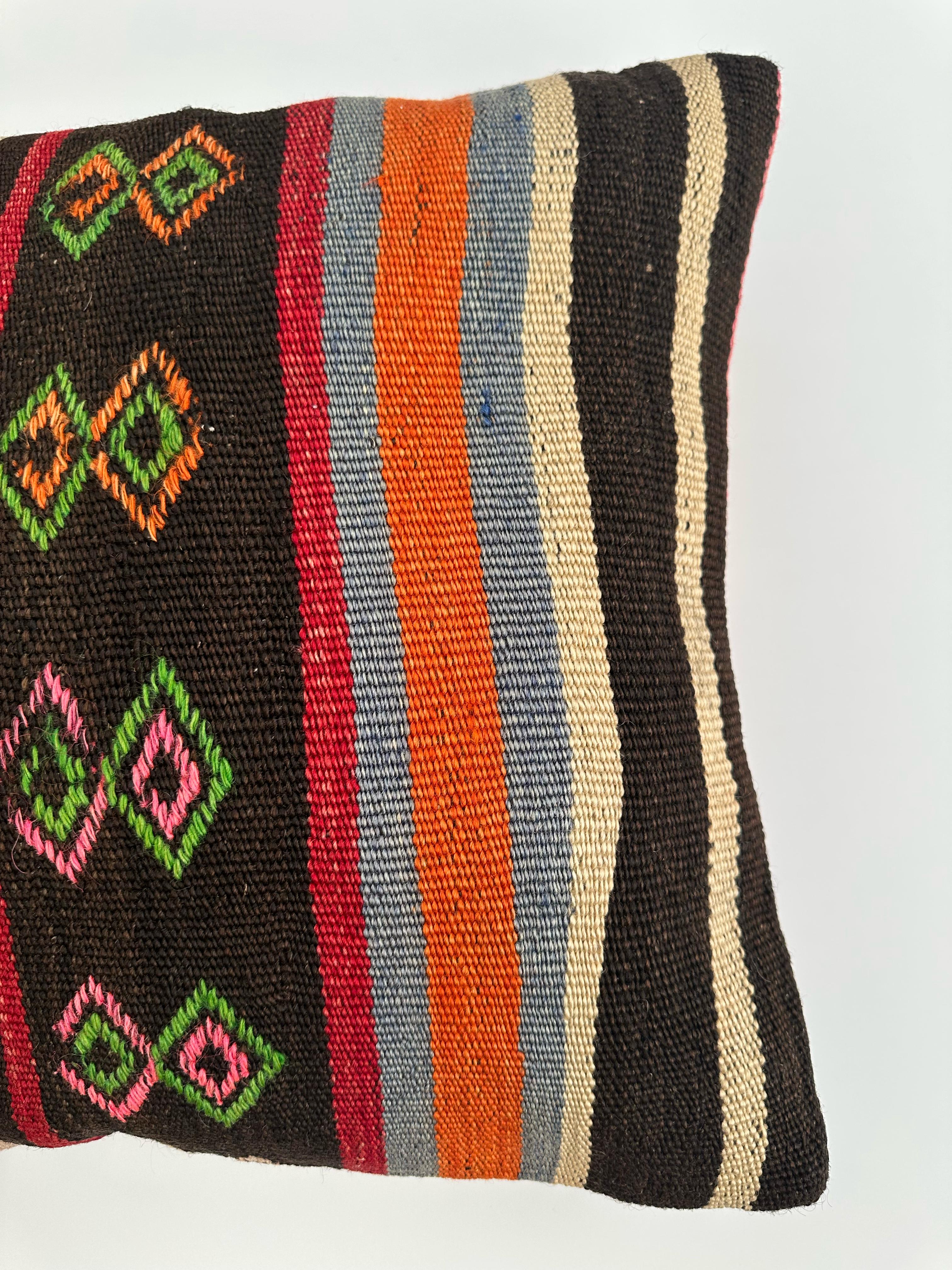 Multicoloured Handmade Turkish Rug Cushion Cover 16''x16'' / 40x40 CM