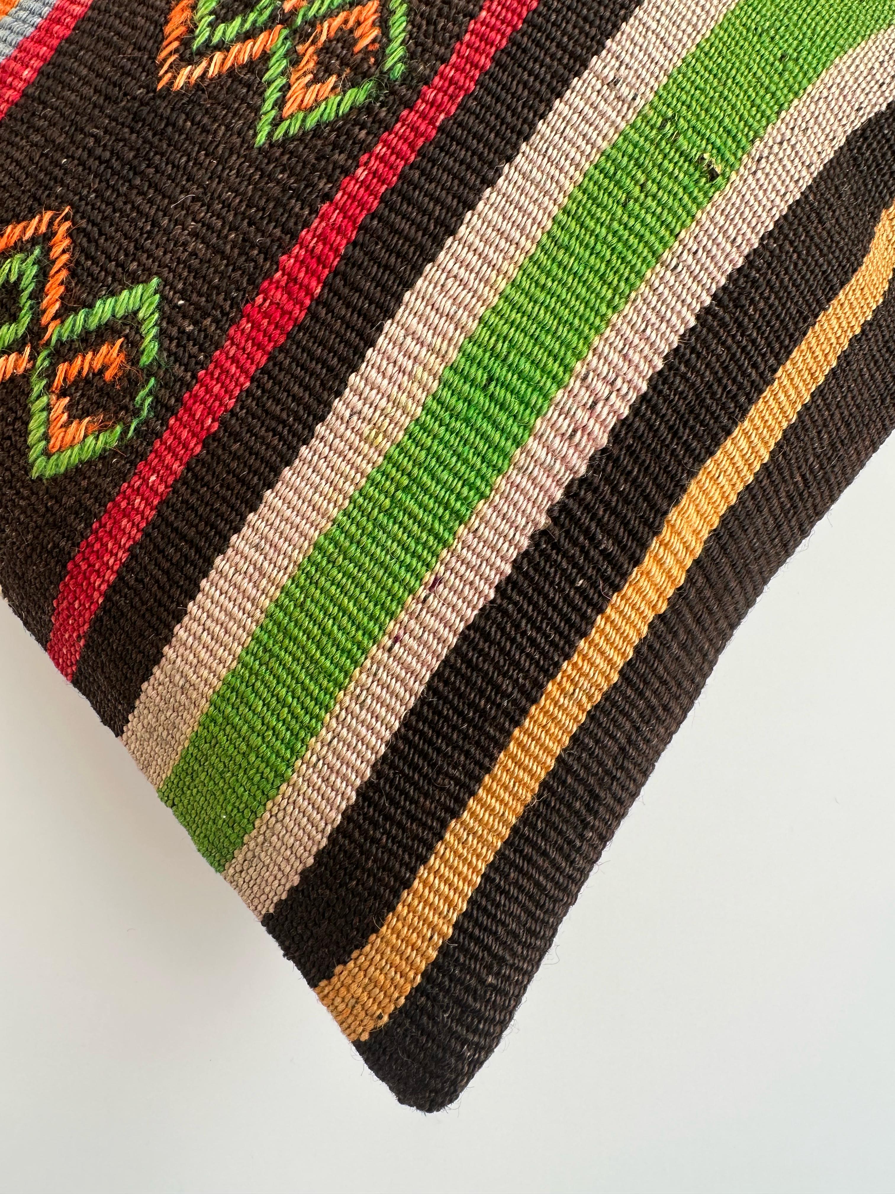 Multicoloured Handmade Turkish Rug Cushion Cover 16''x16'' / 40x40 CM