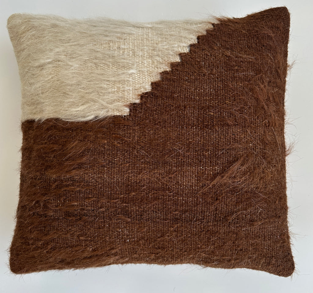 Handmade Wool Brown White Turkish Cushion Cover16''x16'' / 41x38 CM